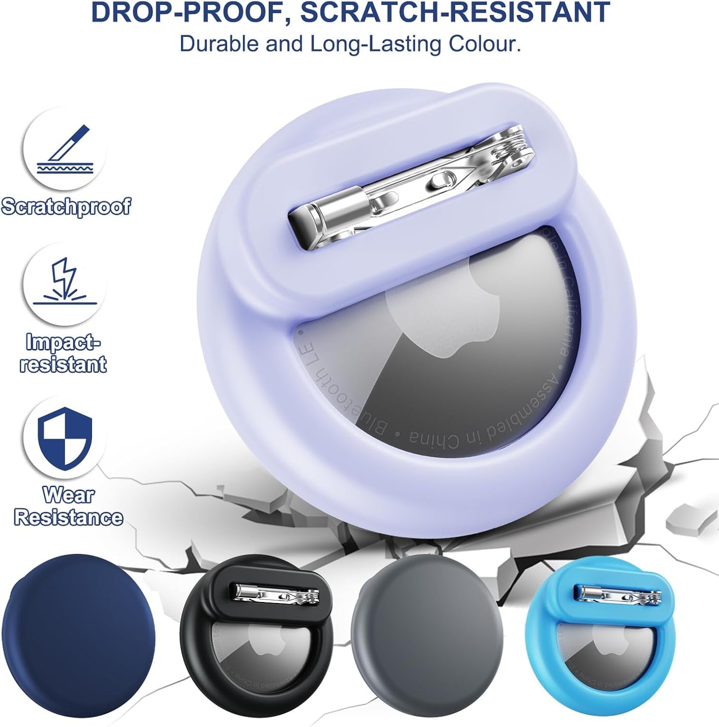 Compatible for Air Tags-4 Pack Apple Kids Hidden, for Airtag Holder for Kid, for AirTag Hidden Kids Holder with Invisible Pin, for Children, Elderly, Luggage, Clothing (Black Gray Navyblue Sky Blue)