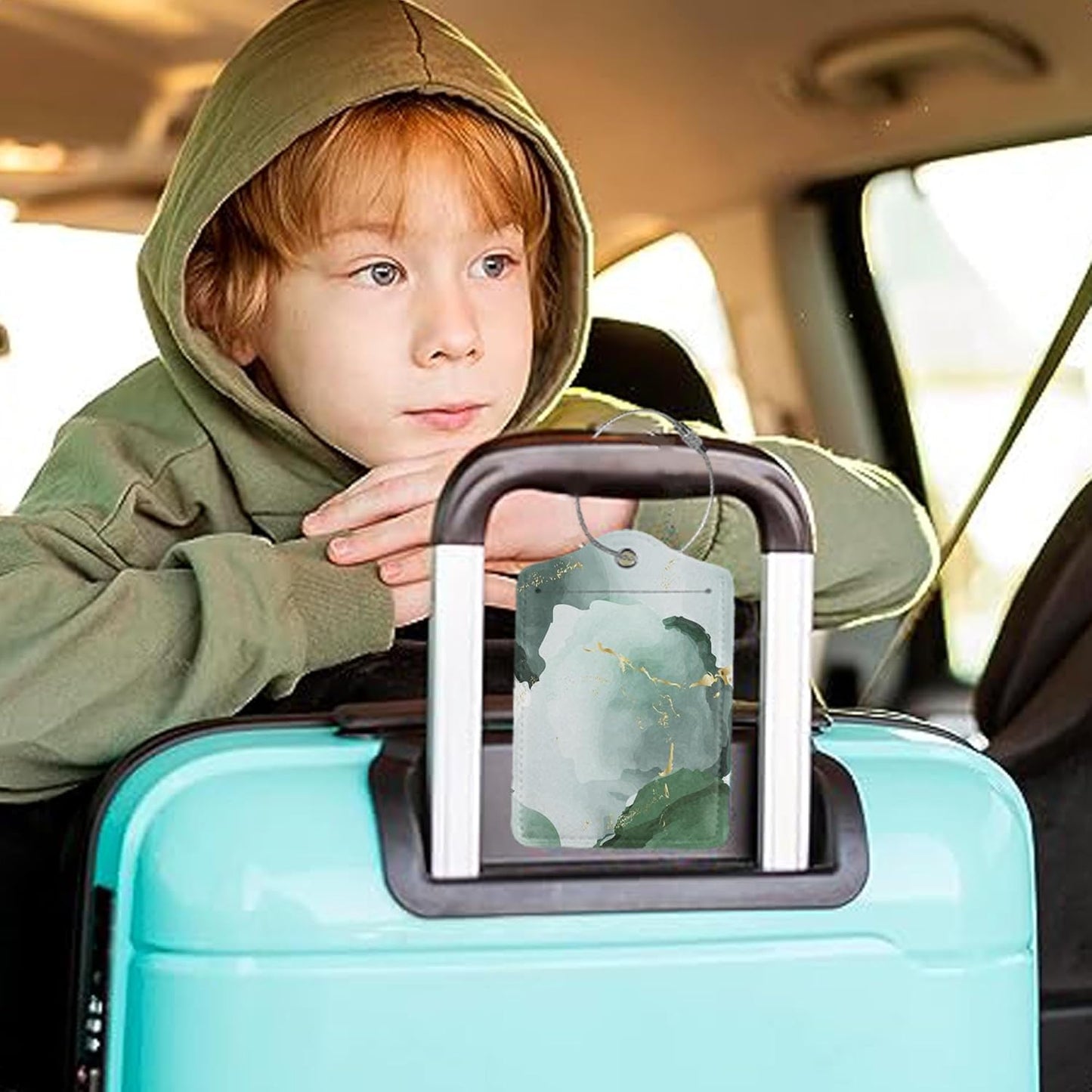 2Pcs Luggage Tag for Suitcase Green Ink Abstract Marble Cute Suitcase Tag with Privacy Flap & Name ID Label & Metal Loop,Travel Bag Luggage Tags for Women