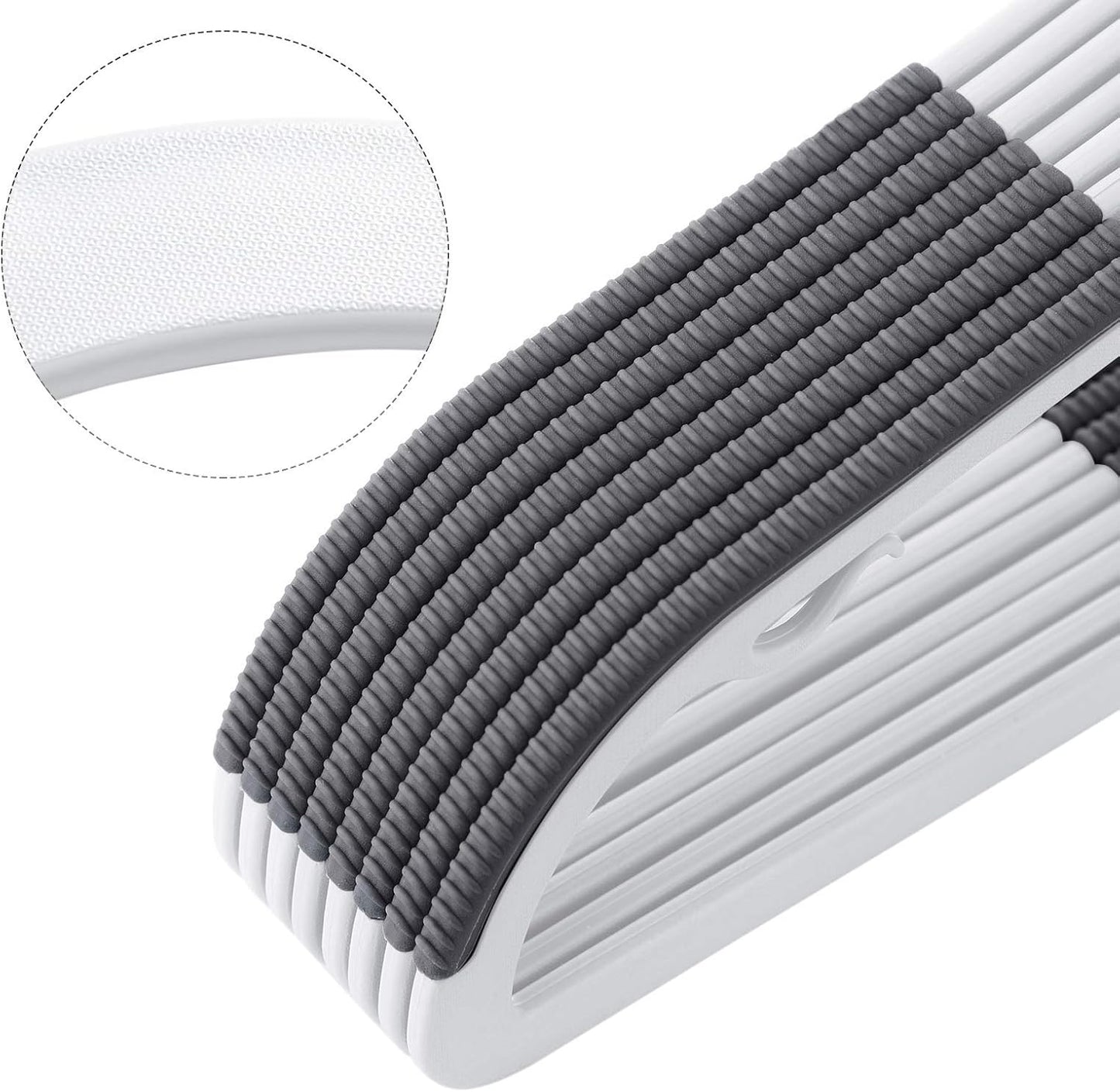 SONGMICS Pack of 30 Coat Hangers, Space-Saving Plastic Clothes Hangers, Non-Slip, 0.2 Inches Slim, 16.5 Inches Wide, 360° Swivel Silver Hook, White and Dark Gray UCRP20WG30