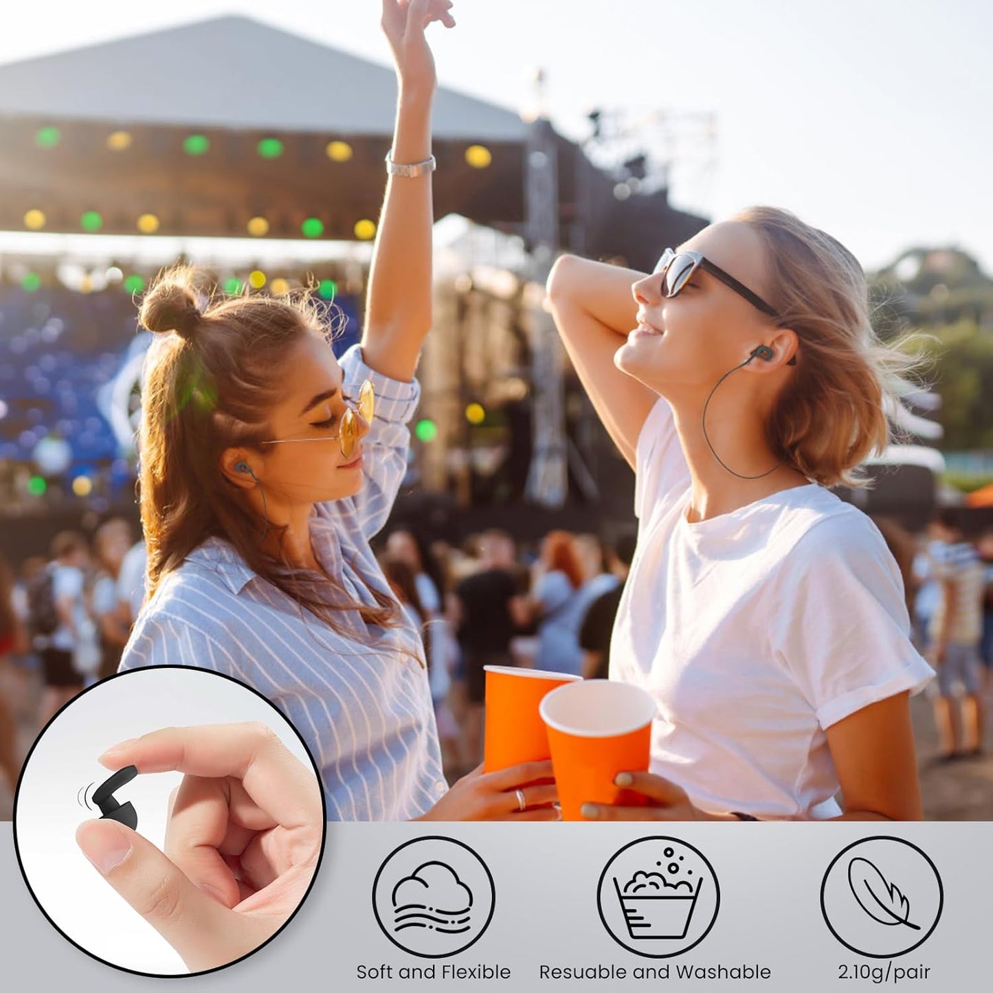 2 Pairs of Ear Plugs for Sleeping,Reusable Hearing Protection Earplugs with 8 Pairs Ear Tips & One Connector Cord,Soft Ear Plugs for Noise Reduction,Concert,Musician & Work - 25dB-30dB