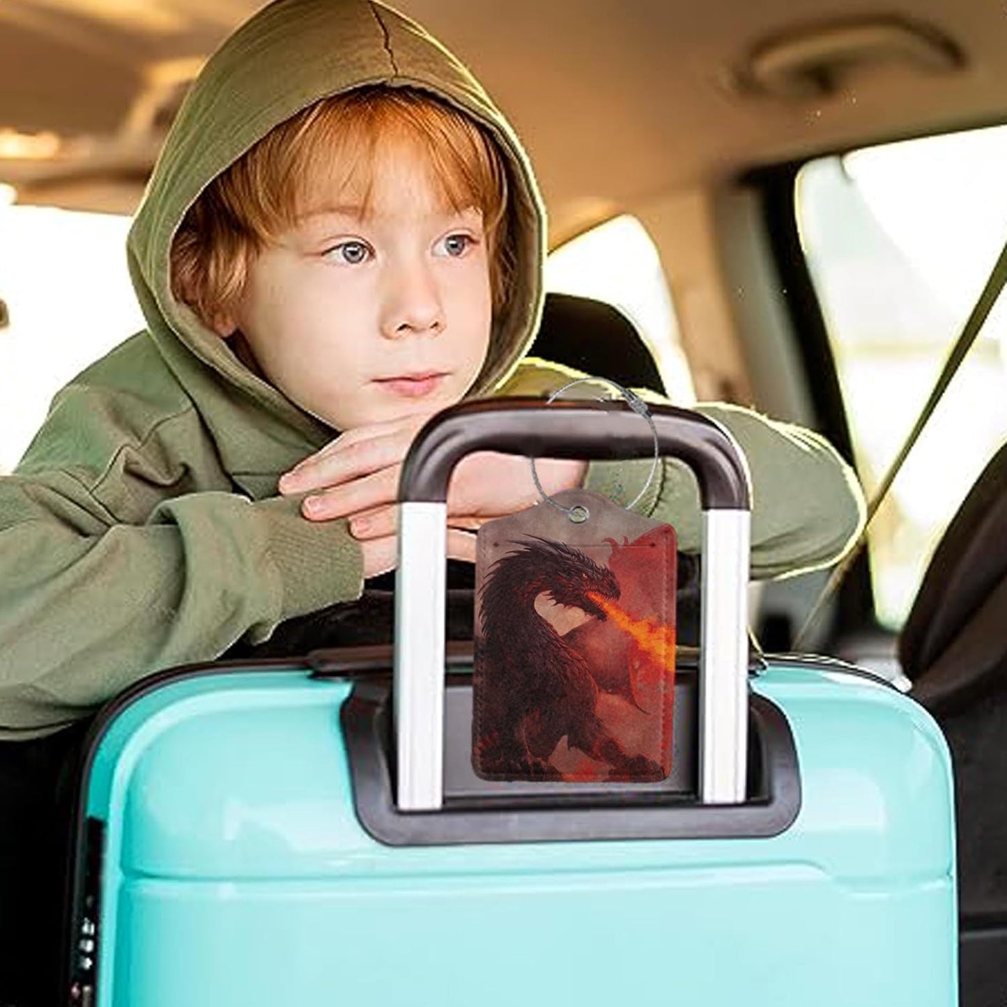 2Pcs Luggage Tag for Suitcase Trippy Fire Dragon Cute Suitcase Tag with Privacy Flap & Name ID Label & Metal Loop, Travel Bag Luggage Tags for Women