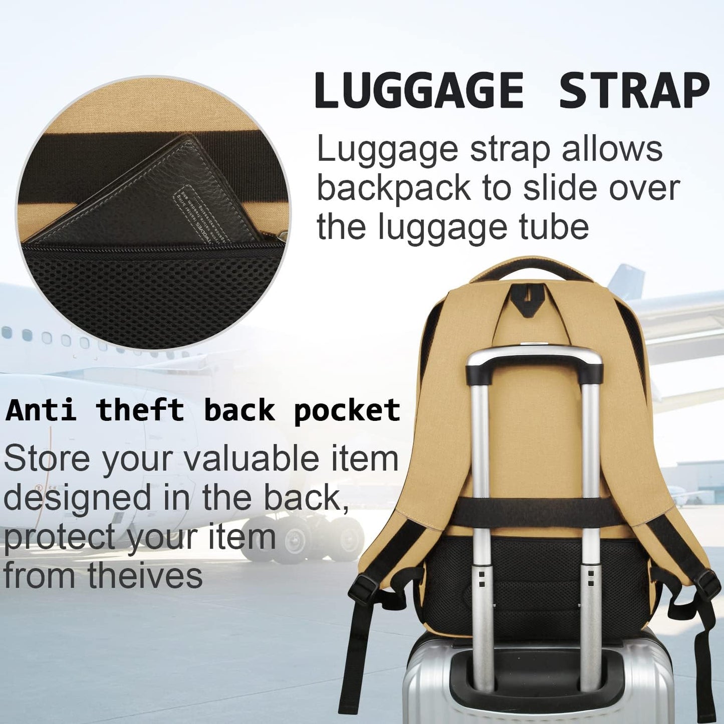 Laptop Backpack,Business Travel Anti Theft Slim Durable Laptops Backpack with USB Charging Port,Water Resistant College Computer Bag for Women & Men Fits 15.6 Inch Laptop and Notebook-Khaki