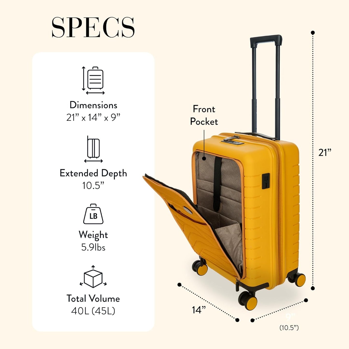 Bric's B|Y Ulisse Spinner Carry-On Suitcase, Lightweight Expandable Hard Shell Luggage with TSA Lock and Smooth 360° Wheels 21 Inch – Mango