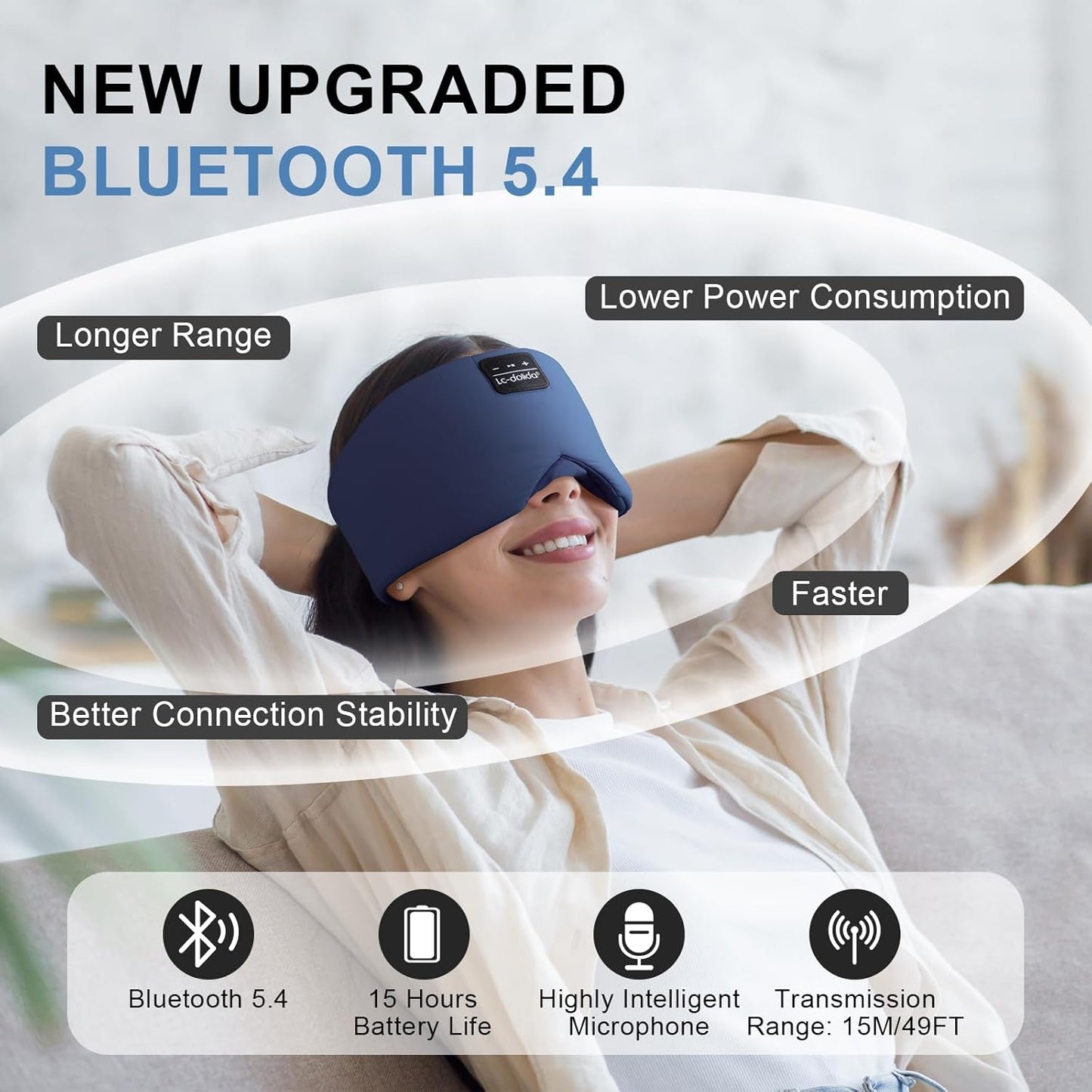 LC-dolida Sleep Mask with Bluetooth Headphones, Ice Silk Sleep Headphones with Bluetooth 5.4, Total Blackout Eye Mask for Sleeping, Soft Sleep Mask for Women Men, All Night Sleep, Travel(Navy)