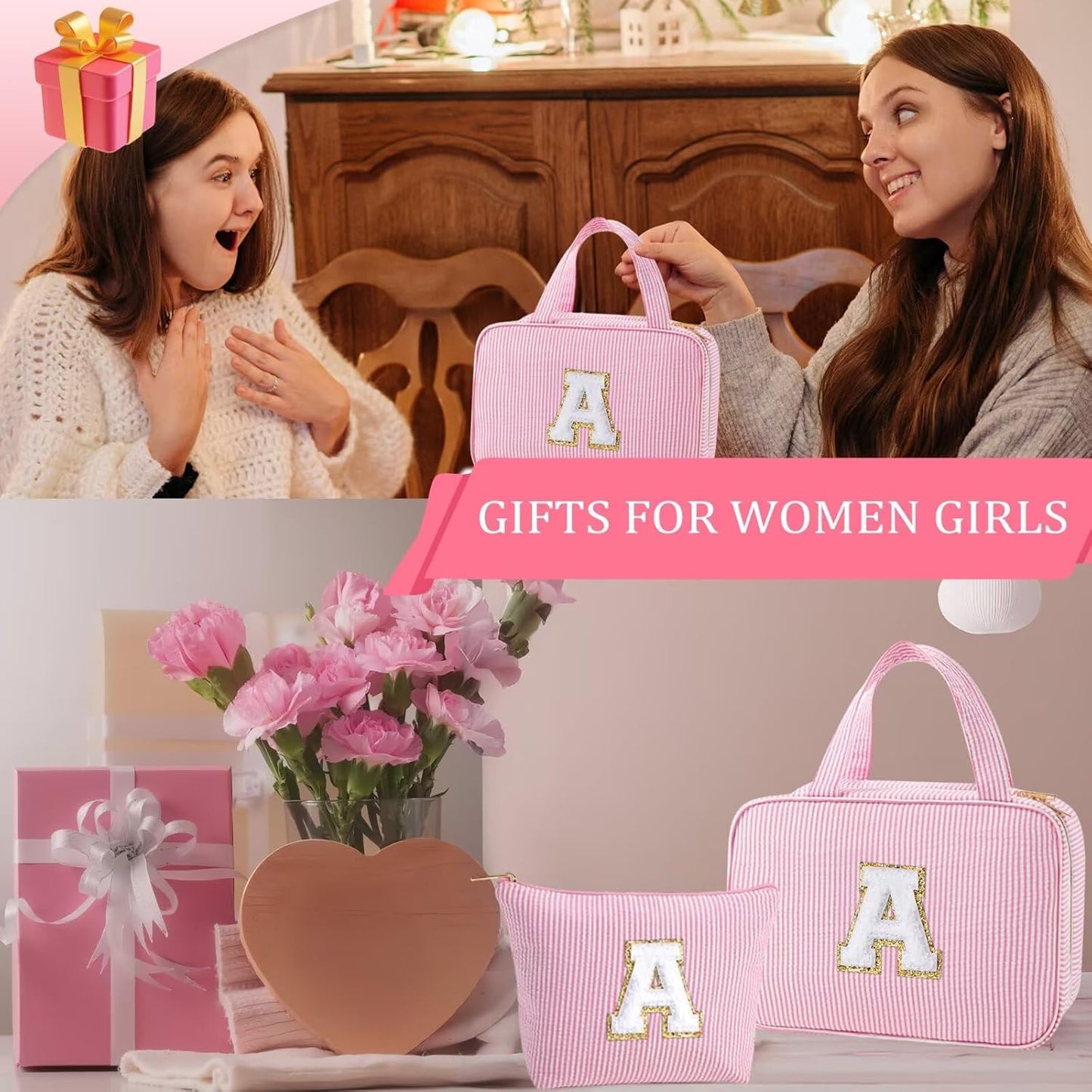 YOOLIFE Hanging Toiletry Bag Makeup Bag for Women Girls, Initial Toiletry Bag Cosmetic Bag, Personalized Birthday Gifts for Women Teen Girls, Letter A, Blue