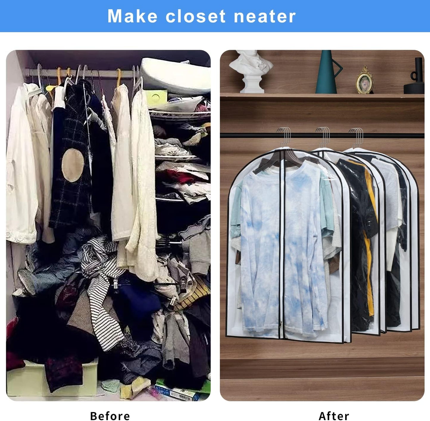 Hanging Clothes Storage with 4" Gusseted Garment Covers (Set of 6) - Clear Suit, Sweater, Shirt, Jacket Protectors for Closet - 24"x 32"x 4" / 6 Pack