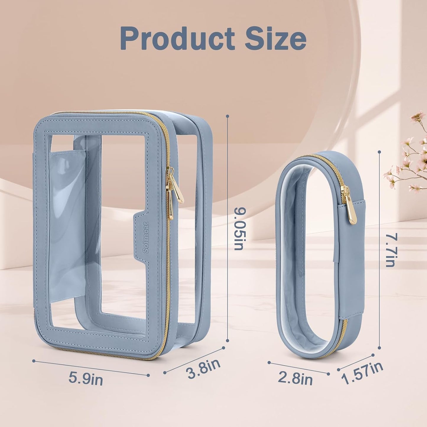 Travel Clear Makeup Bag with Makeup Brush Bag, Leather Makeup Case Toiletry Bag, Portable Cosmetic Bag Case, Transparent Waterproof Cosmetic Organizer Storage Bag for Women, Blue