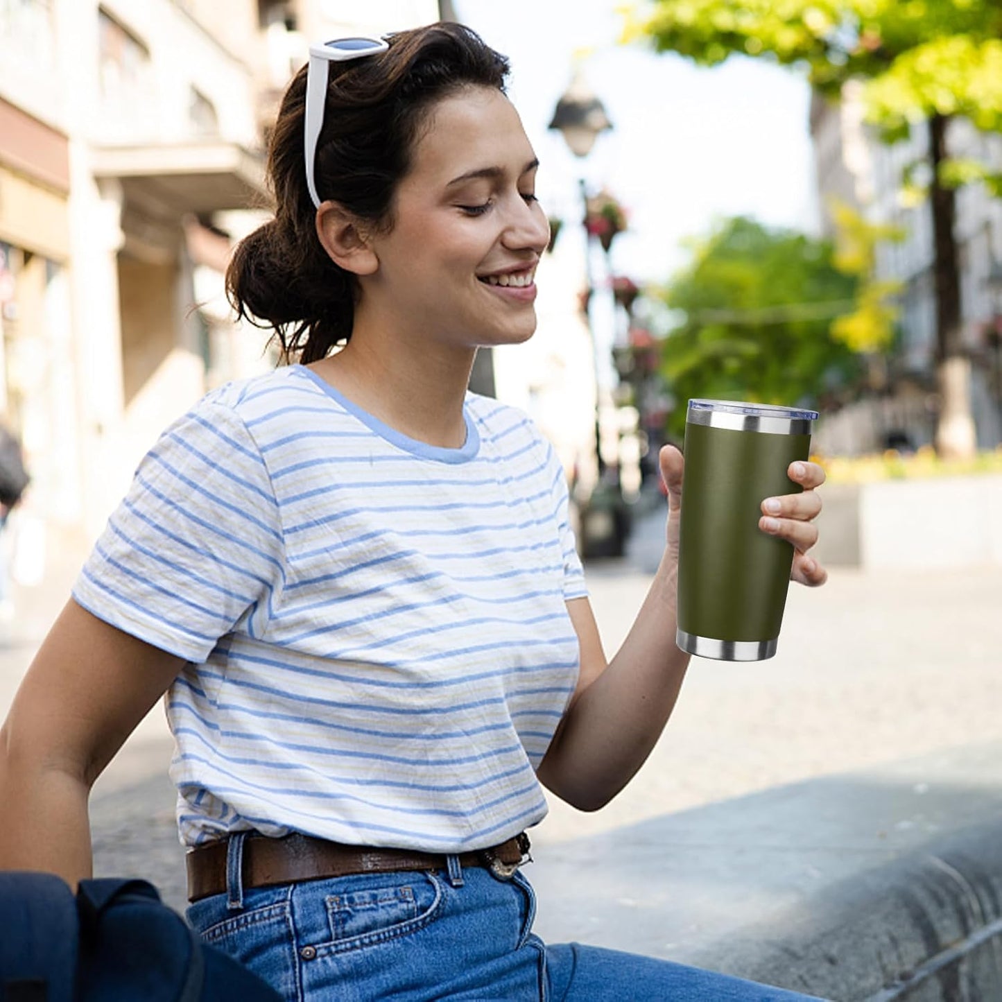 20oz Tumbler with Straw and Brush, Stainless Steel Vacuum Insulated tumbler, Double Wall Insulated Coffee Tumbler for Outdoor, Home, Travel,Office (Army Green,1pcs)