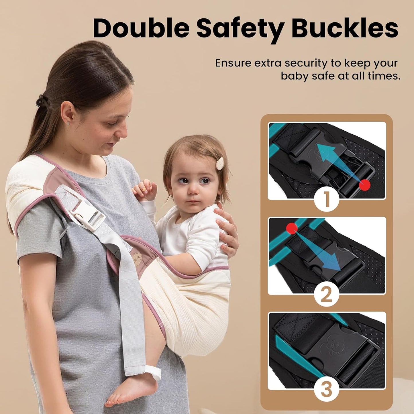Baby Carrier Newborn to Toddler, Baby Sling Carrier, Toddler Carrier 25-60 lbs with Adjustable Straps, Soft Padded Edges, Lightweight and Travel-Friendly Newborn Baby Carrier