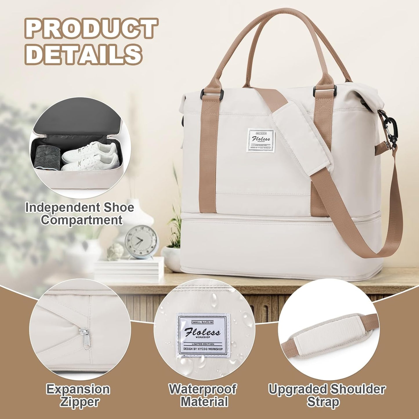 Travel Duffel Bag, Sports Tote Gym Bag, Shoulder Weekender Overnight Bag for Women