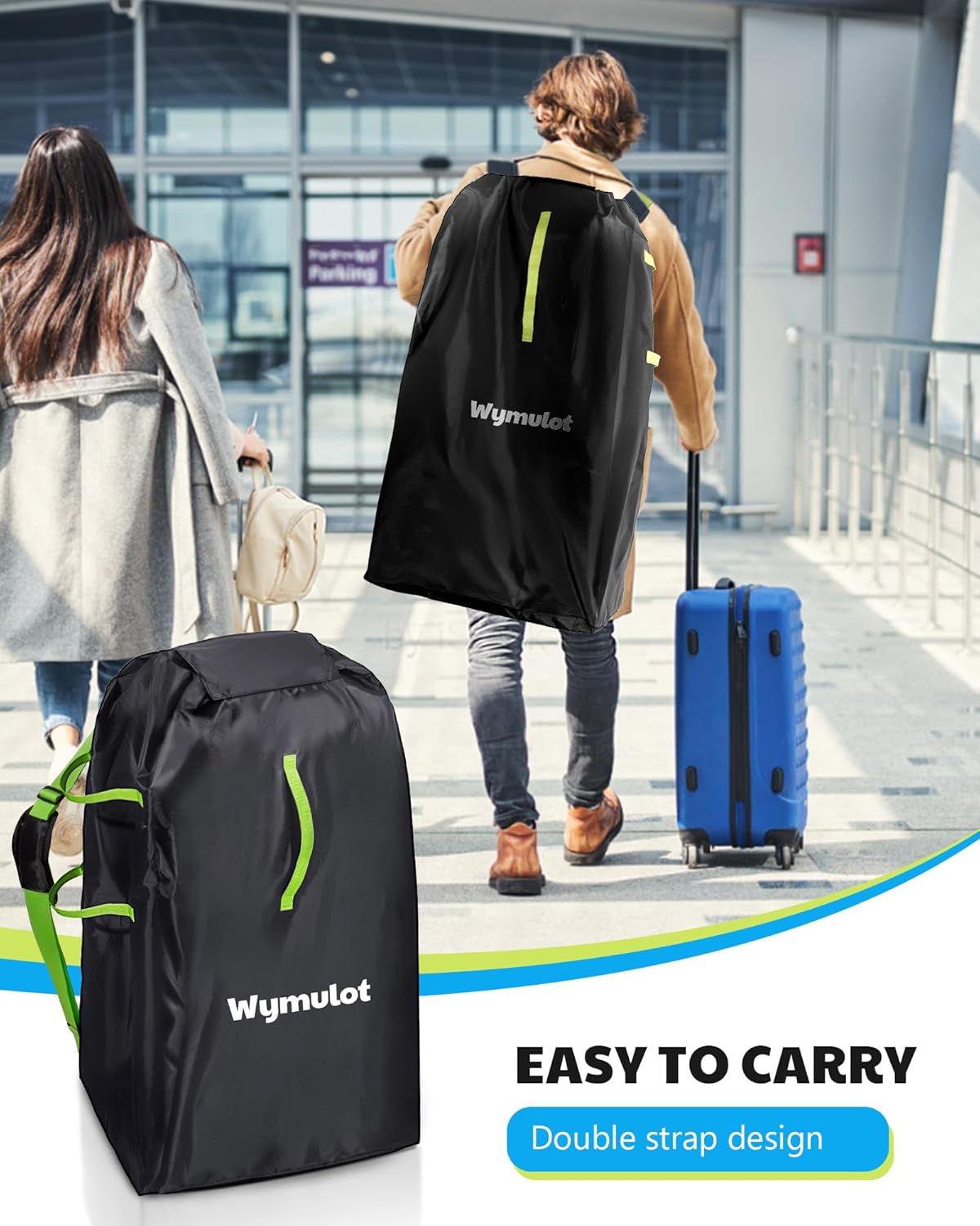 Large Stroller Bag for Airplane, Waterproof Stroller Travel Bag, Gate Check Stroller Bag for Single/Double Stroller Travel Bag with Handle and Drawstring Closure Stroller Cover (Black)