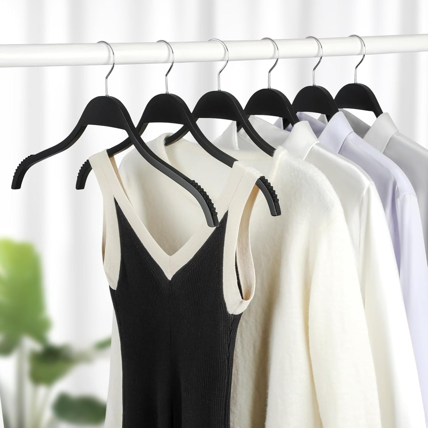 TOPIA HANGER Slim Wooden Hangers with Extra Soft Non-Slip Rubber Grips, 18-Pack High-Grade Fashion Black Hanger No Shoulder Bump for Sweater, Camisole, Jacket, Dress, Coat-CT16B