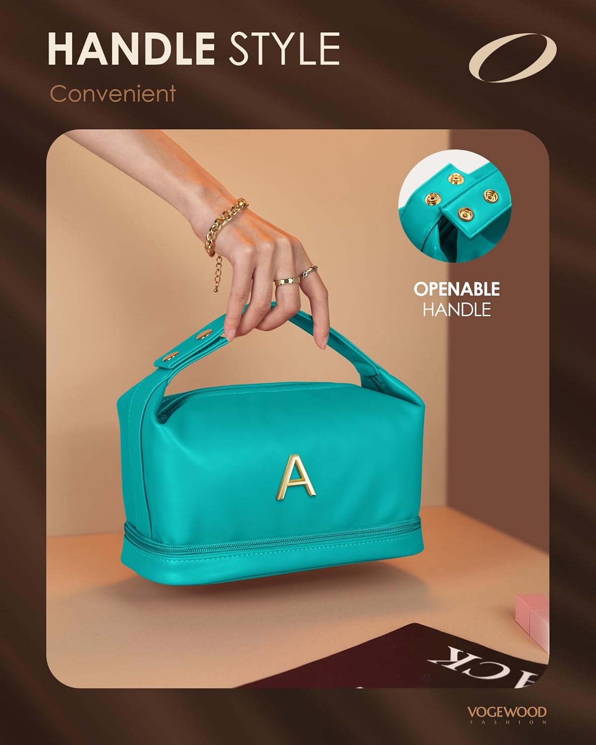 Gifts for Women, Personalized Makeup Bag Organizer with Handle, Initial Double Layer Cosmetic Bag with Makeup Brush Organizer, Cute Cosmetic Pouch for Women, Gift for College Girls