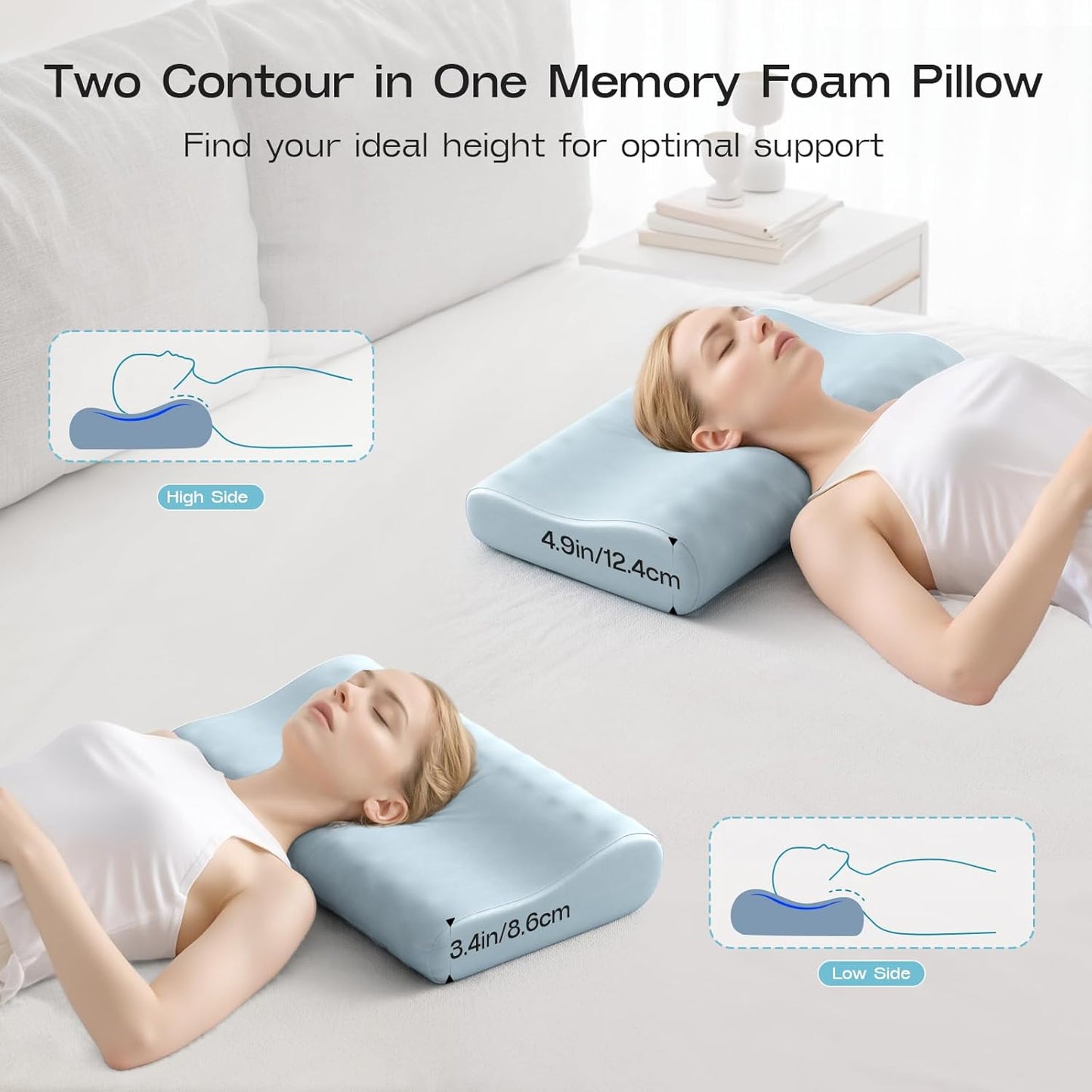 Cervical Neck Pillow for Sleeping - Memory Foam Pillows, Orthopedic Pillow for Neck and Shoulder Pain, Adjustable Cooling Contour Pillow (Misty Blue, Queen)