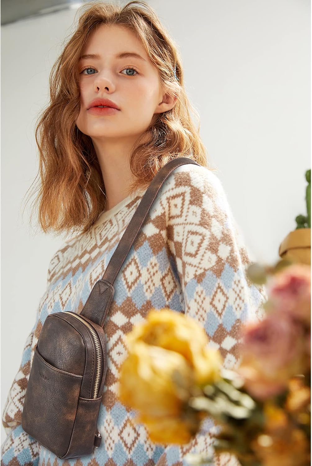 Telena Small Sling Bag for Women Leather Crossbody Fanny Packs Chest Bag for Women