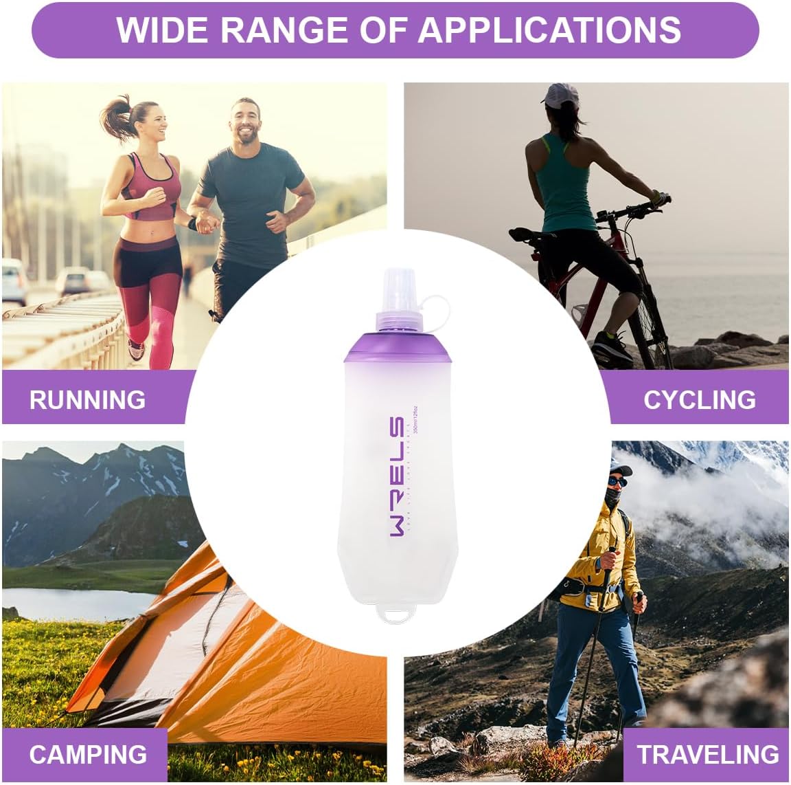 200ml/350ml/500ml Collapsible Soft Flask,BPA Free Folding Soft Water Bottle with Hanging Ring,Lightweight TPU Hydration Flask for Running Marathon Cycling Hiking(350ml-2 Packs)