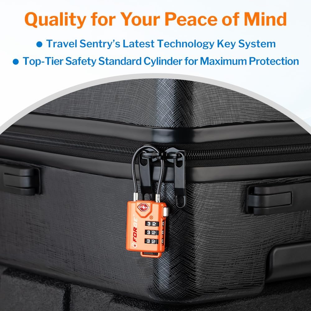 TSA Approved Cable Luggage Locks, Re-settable Combination with Alloy Body, Orange 2 Locks.