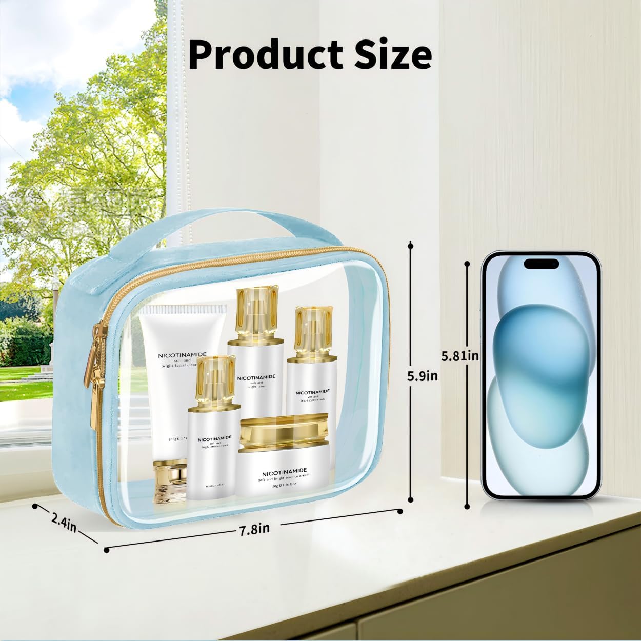 TSA Approved Travel Toiletry Bag,3 Pack Clear Makeup Bags with Handles,Quart Size Clear Cosmetic Bags for Traveling Women,Men,Carry on Airport Airline Compliant Bag,Blue