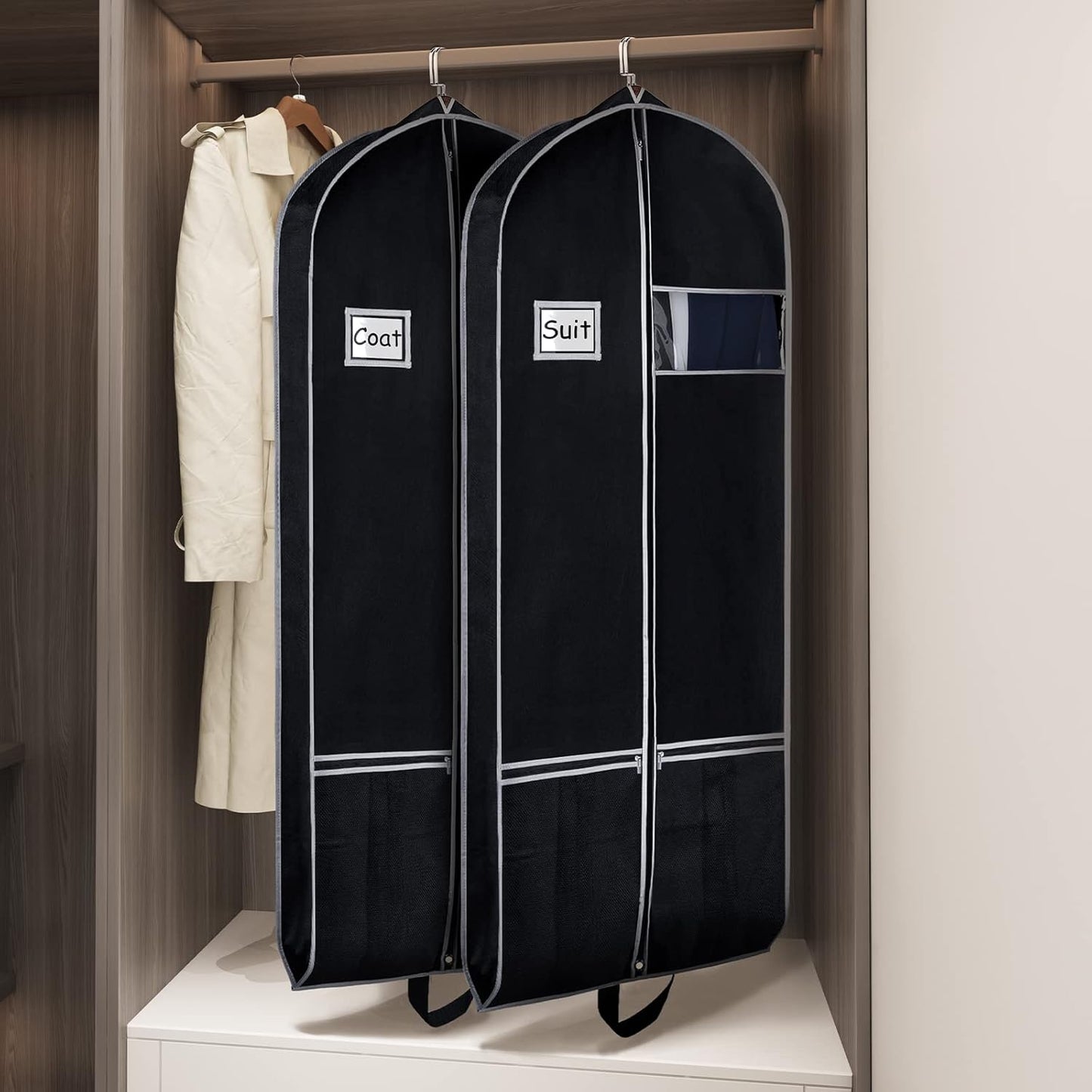 Zilink Long Dress Garment Bags for Travel 60" Dress Suit Cover for Storage with 2 Large Mesh Pockets and a PVC Card Holder, Black