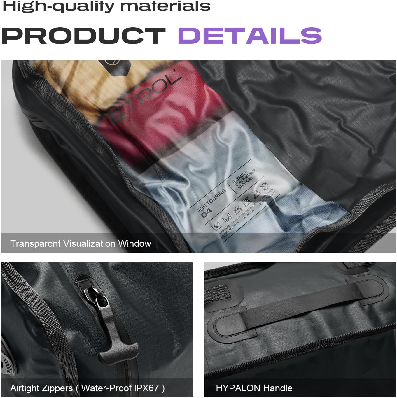 TPU Vacuum Bag for Travel, 70D Nylon Reusable Compression Bag with IP67 Waterproof Zipper, Compression Packing Cubes for Clothing, Space Saver Bags for Luggage and Backpack (Full Open, Grey,2Pcs)