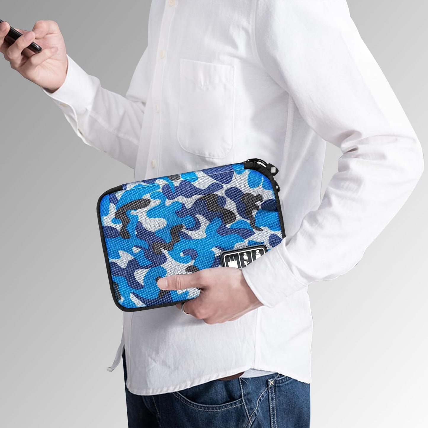 Electronics Travel Organizer,Portable Waterproof Electronic Travel Storage Bag for Small Charging Cord Storage,Charger,SD Card etc,for Travel,Business-Blue Camouflage