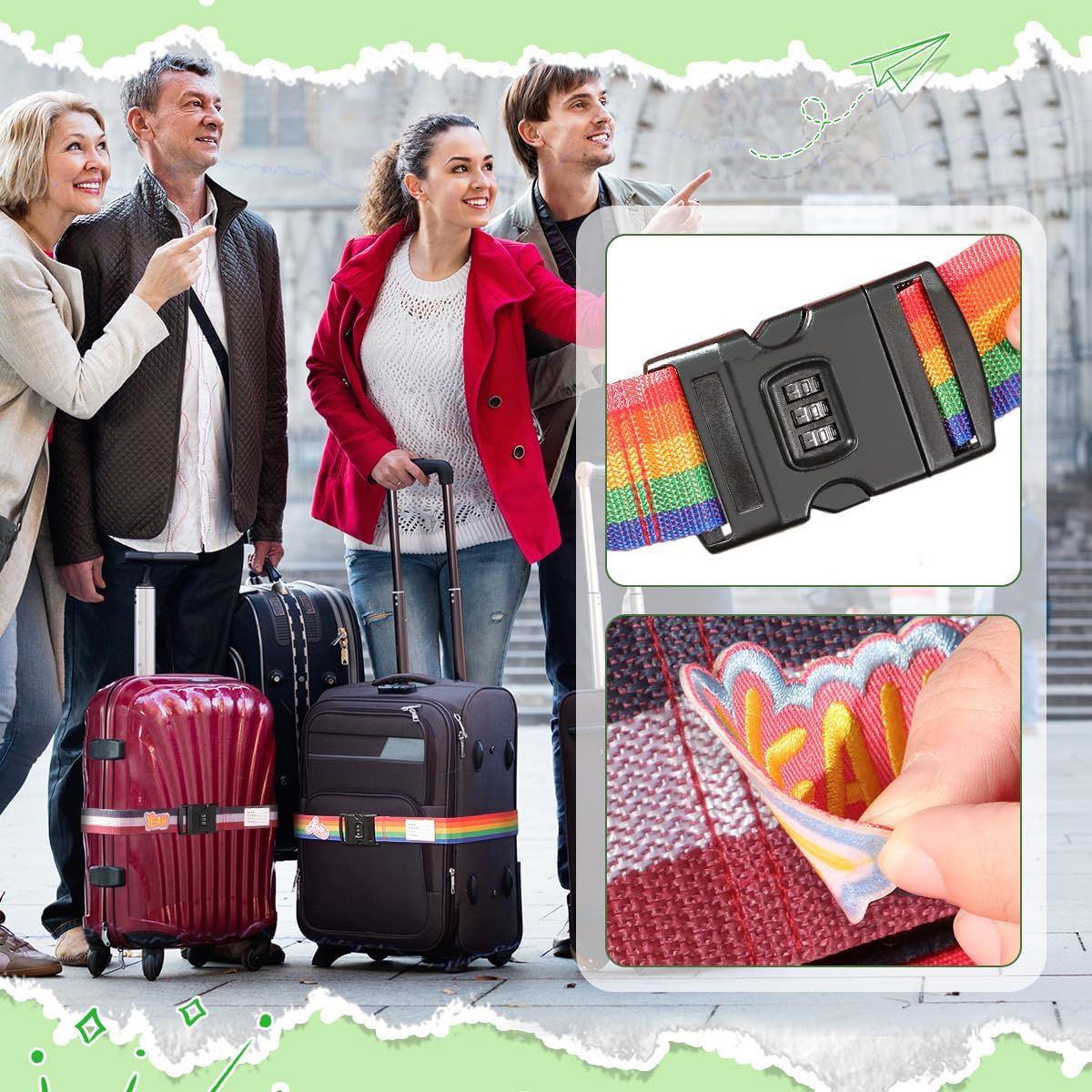 Adjustable Luggage Straps with Combination Lock – 4 Pack Bright Colors, Quick-Release Buckle, Secure Travel Luggage Straps for Added Safety(Multicolour Tricolor)