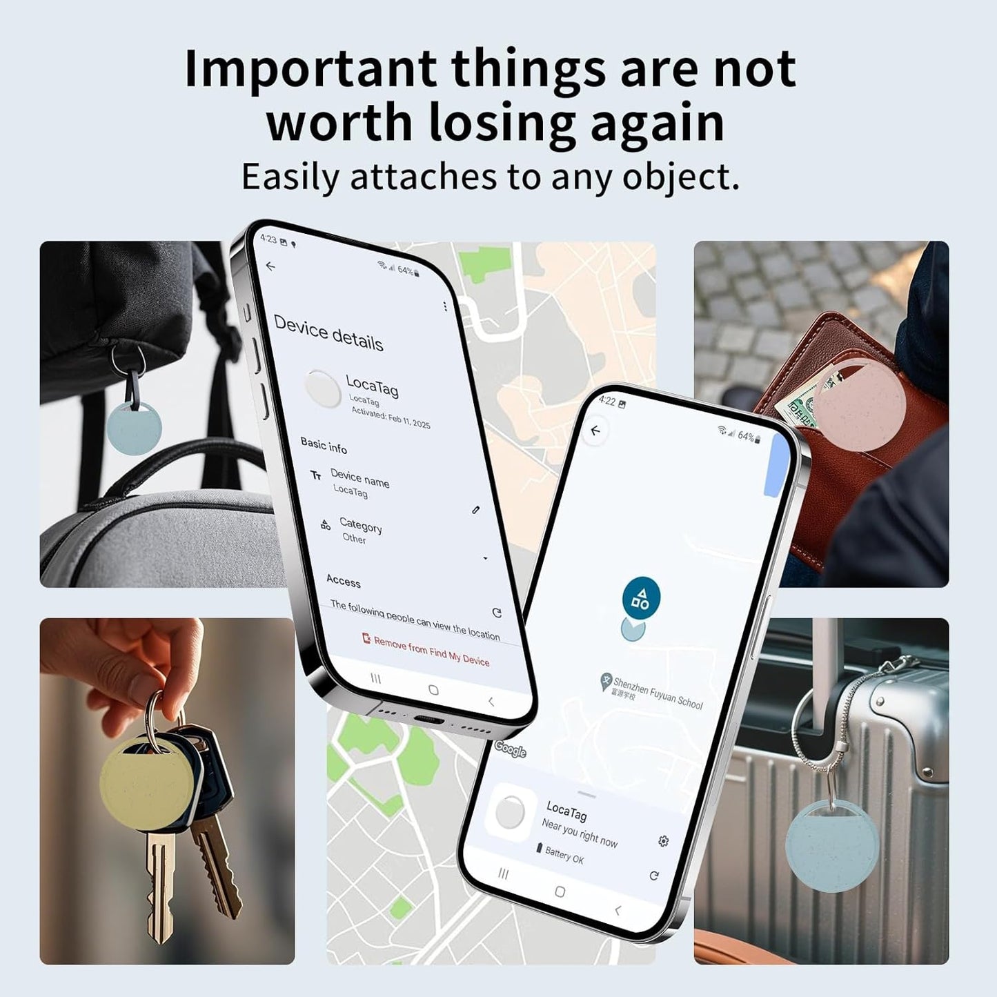 Android Air Tracker Tag 4 Pack for Luggage Tracker Tags Works with Google Find My Device App, Bluetooth Tracker Tag Key Finder and Item Locator for Wallets, Backpack, Suitcases, Replaceable Battery
