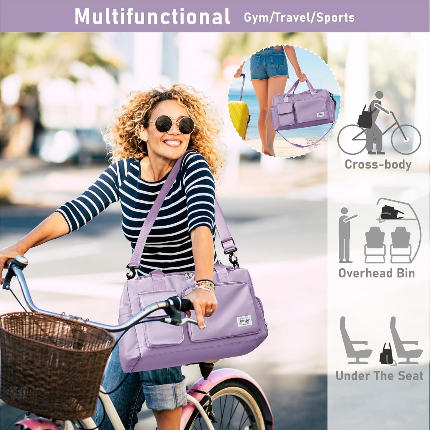 NPBAG Women Travel Duffel, Multi Functional Large Expandable Weekender Carry-on Tote, Gym Workout Overnight Bag, Mommy Hospital Bag for Labor and Delivery