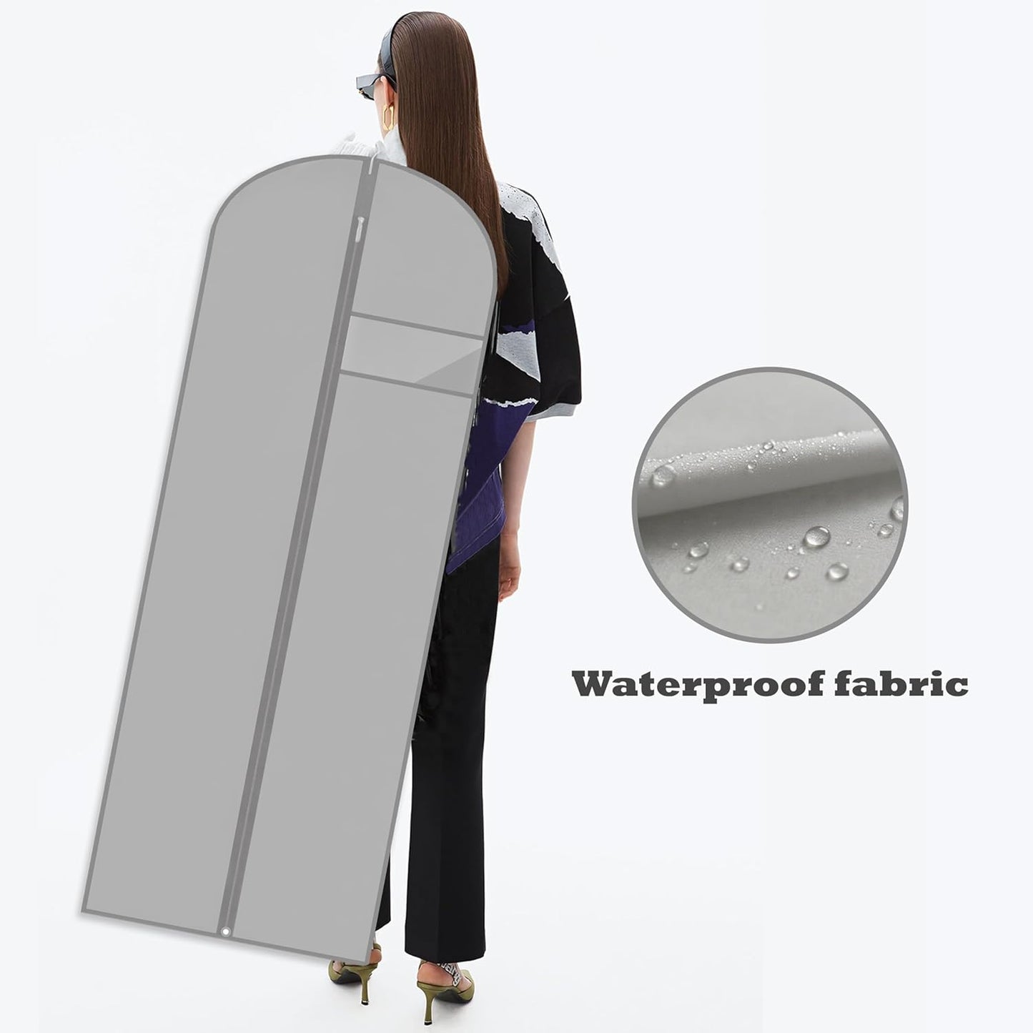 Dress Bags for Gowns Long, 65'' Garment Bags for Hanging Clothes, Suit Bag Cover for Storage and Travel, 2 Pack (Grey)