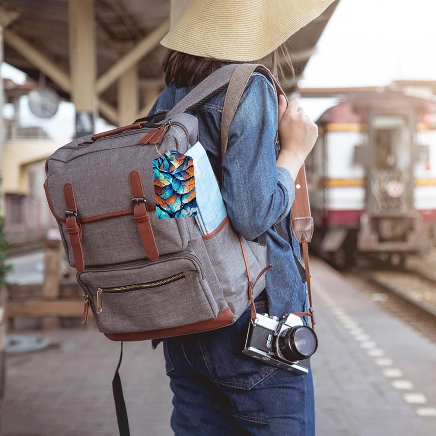 Dragon Scale Luggage Tags for Suitcases,2 Pack Luggage Tag, Leather Stainless Steel Loop Label Tag for Women Girl Travel Bag Suitcase