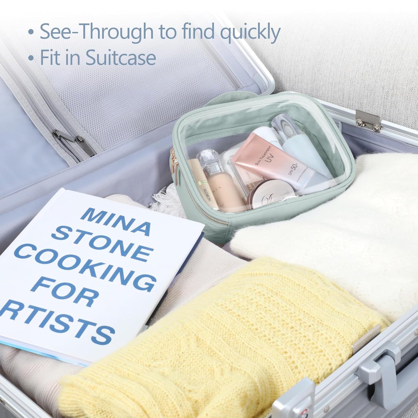 PACKISM TSA Approved Toiletry Bag, 2 Pack Clear Makeup Bags with Handle Large Opening, Clear Toiletry Bag Fit Carry-on Travel Essential, Travel Bags for Toiletries, Laurel Green