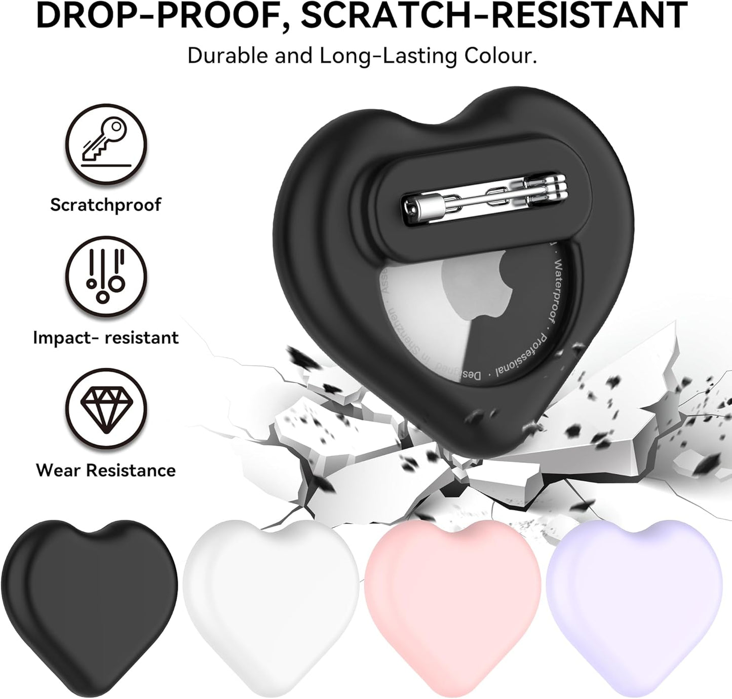 DDJ for AirTag Kids Hidden Case, 4 Pack for Apple Air Tag Tracker Holder for Kids with Invisible Pin, Anti Lost, for Children, Elderly, Shoes, Luggage, Pets Collar (Black White Pink Purple)