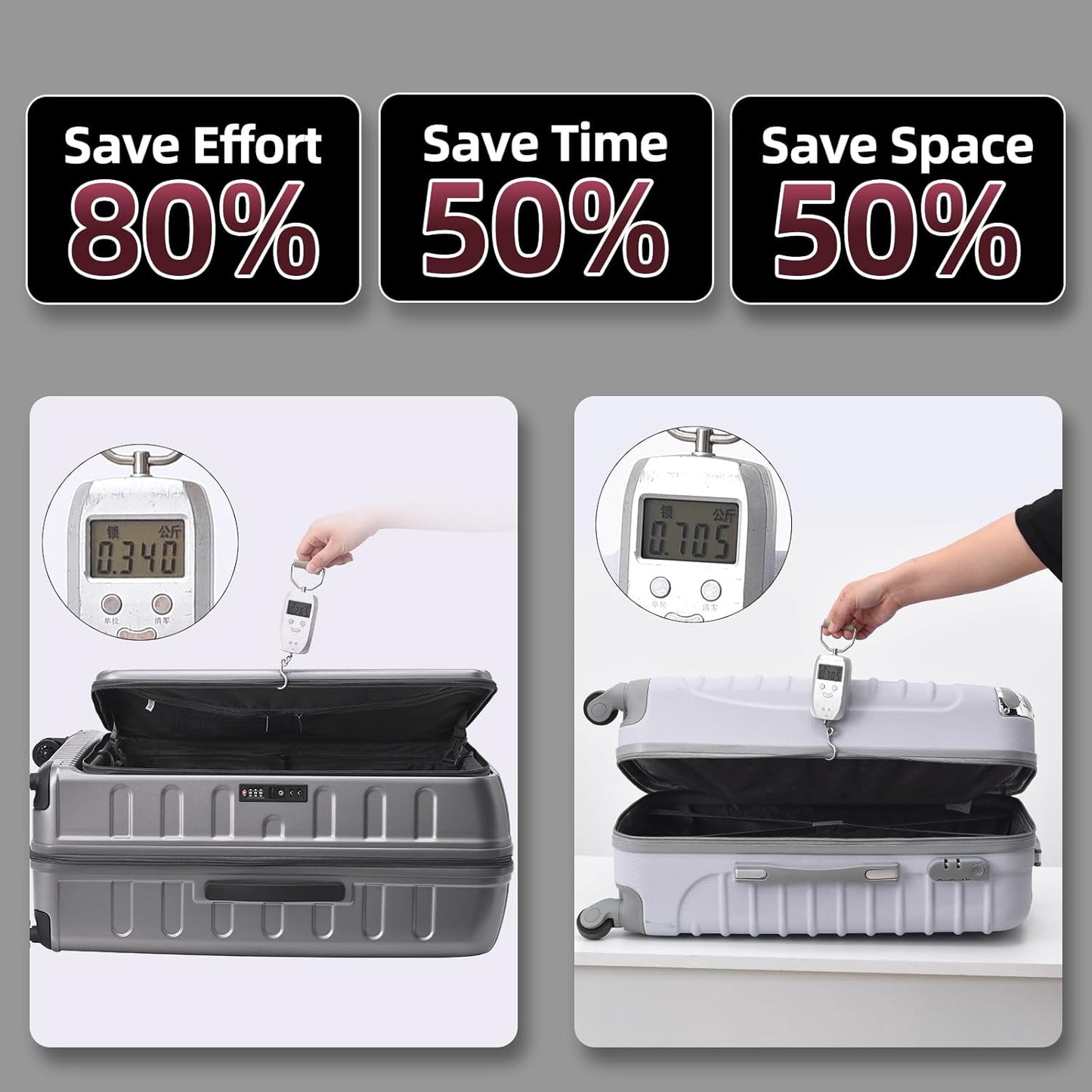 29 Inch Luggage with Expansion & Side Opening Design, 50 * 31(35)*76cm, 117L~133L Ligthweight ABS+PC Hardshell Checked Suitcase, Gray