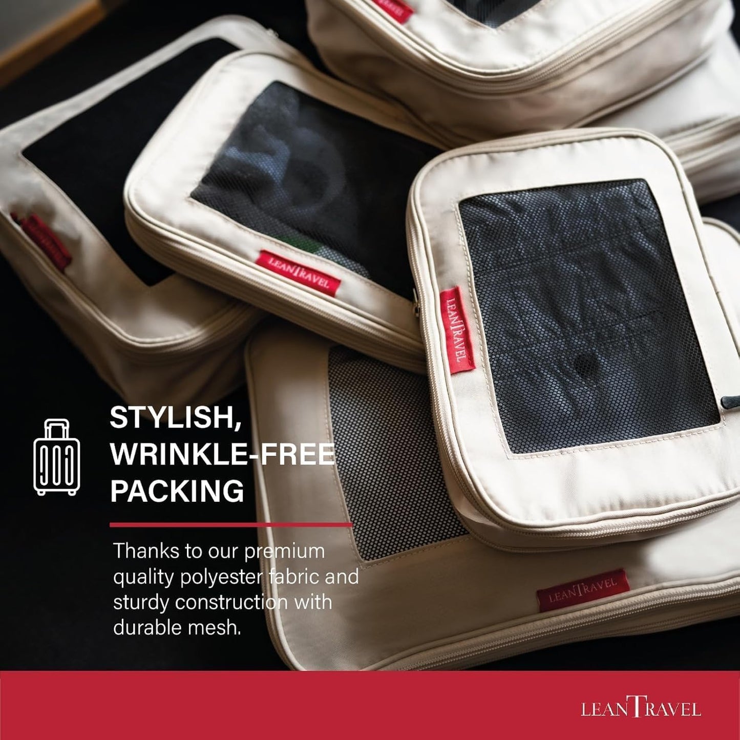 LeanTravel Compression Packing Cubes for Travel Organizers with Double Zipper (6-Pack (2L+2M+2S), Sand)