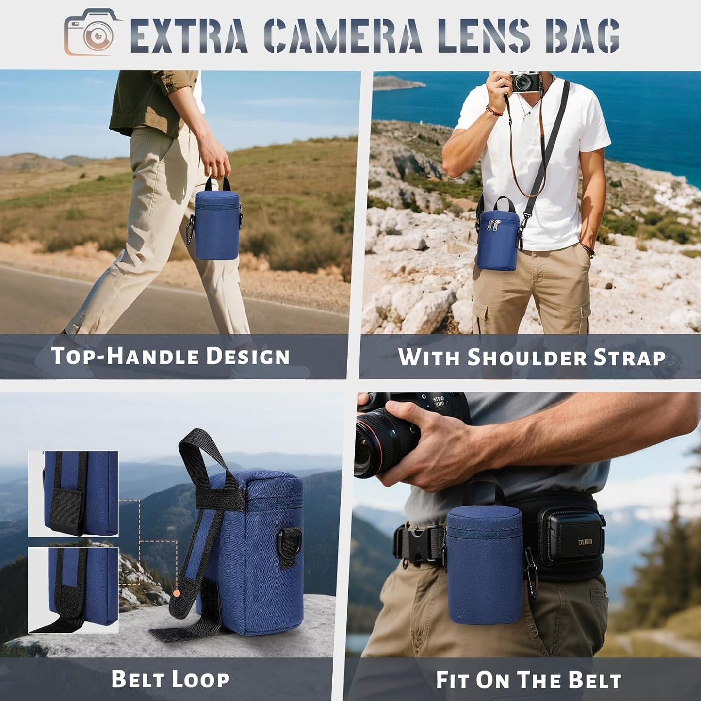 RAINSMORE Camera Backpack Hard Shell for DSLR/SLR Waterproof Camera Bag with Laptop Compartment 15.6 Inch Professional Camera Case with Rain Cover Photography Backpack Bag with Camera Lens Case Blue