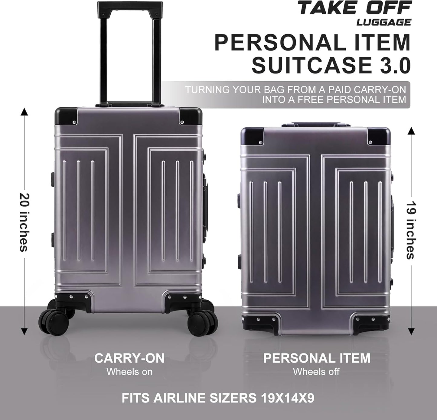 All Aluminum 20/28 Luggage Set๏ผCut from Whole Aluminum Sheet๏ผ22x14x9 Airline Approved ๏ผ๏ผ3rd Generation๏ผPremium Metal zipperless suitcase ๏ผ (grey, 20+28inch)