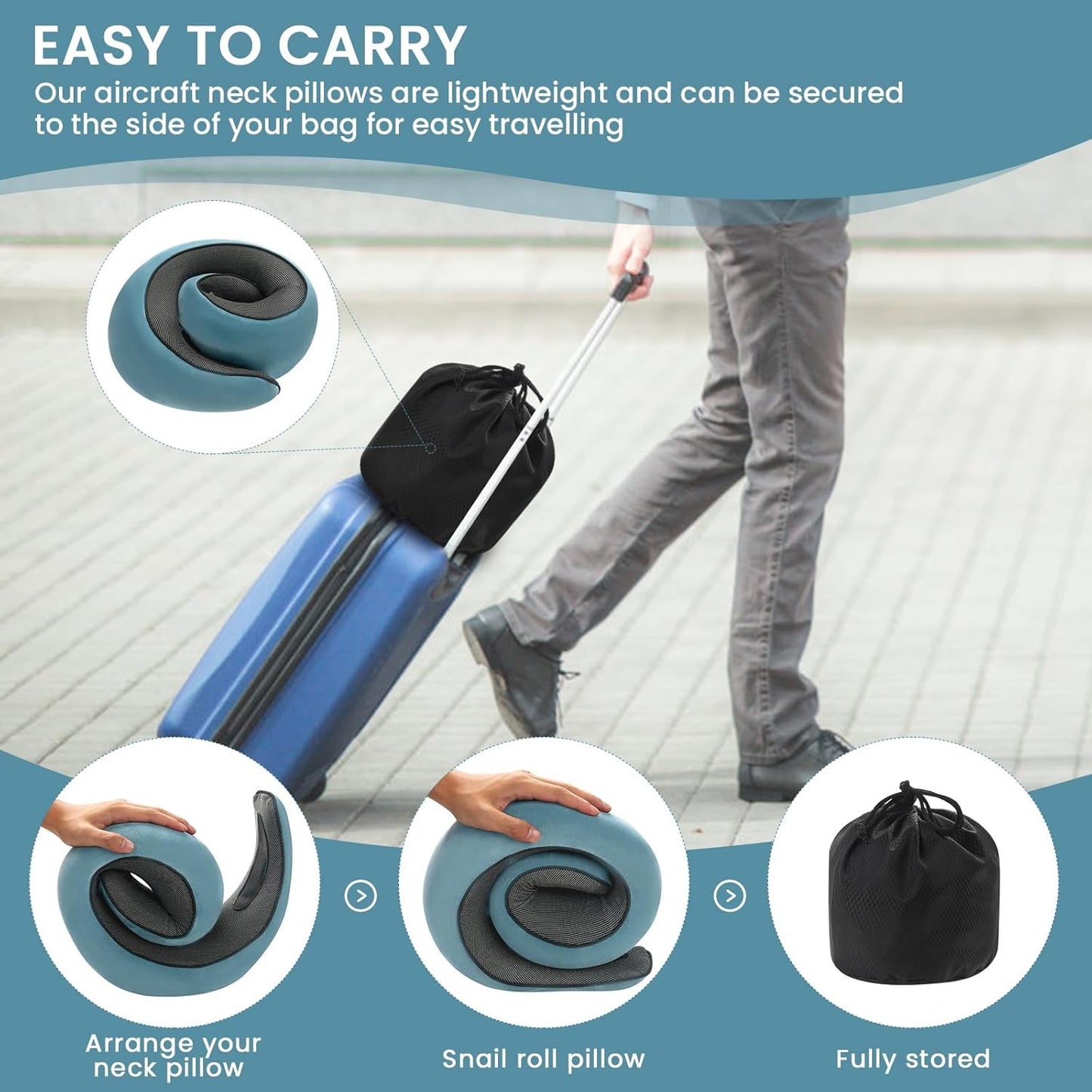 Neck Pillow, Travel Pillow uses Memory Foam to Support Neck Comfort, Ideal Companion for Airplane and car Travel, Compact, Convenient, and Versatile Airplane Sleep Pillow(Light Blue)