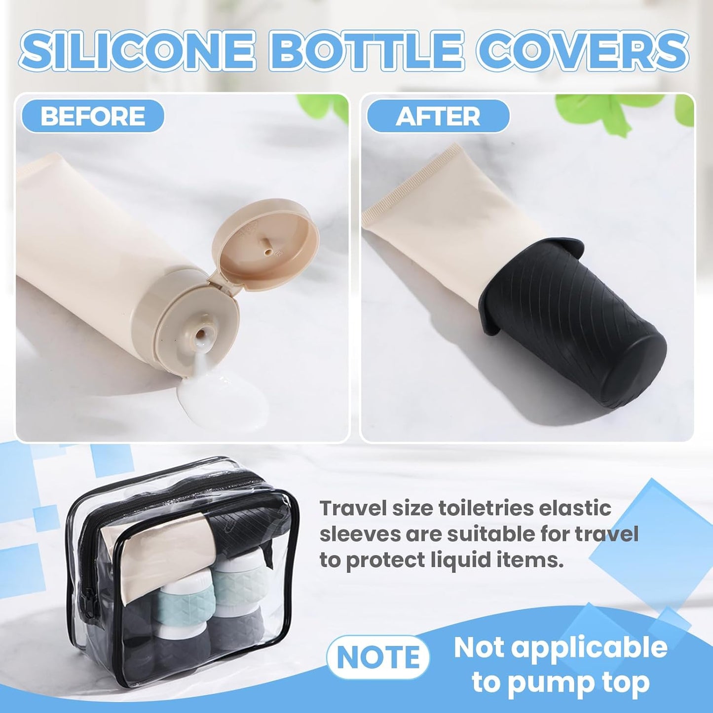 16Pack Travel Bottles for Toiletries, TSA Approved Travel Size Toiletries Containers Set, Silicone Leak Proof Refillable Bottles Elastic Sleeves Creams Jars Accessories Kit W/Clear Bag (Gray)