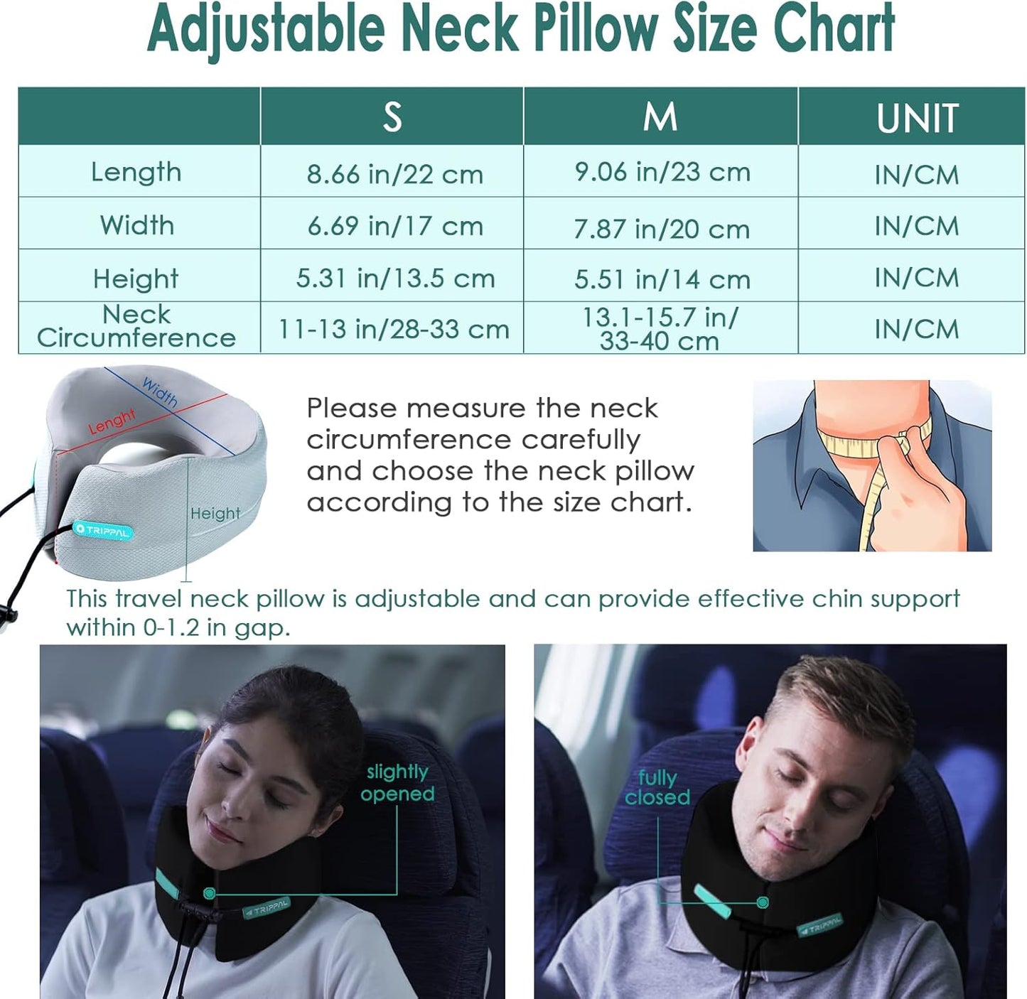 Travel Neck Pillow for Airplane Chin Support Memory Foam Machine Washable for Airplane Sleeping Car Office Black M