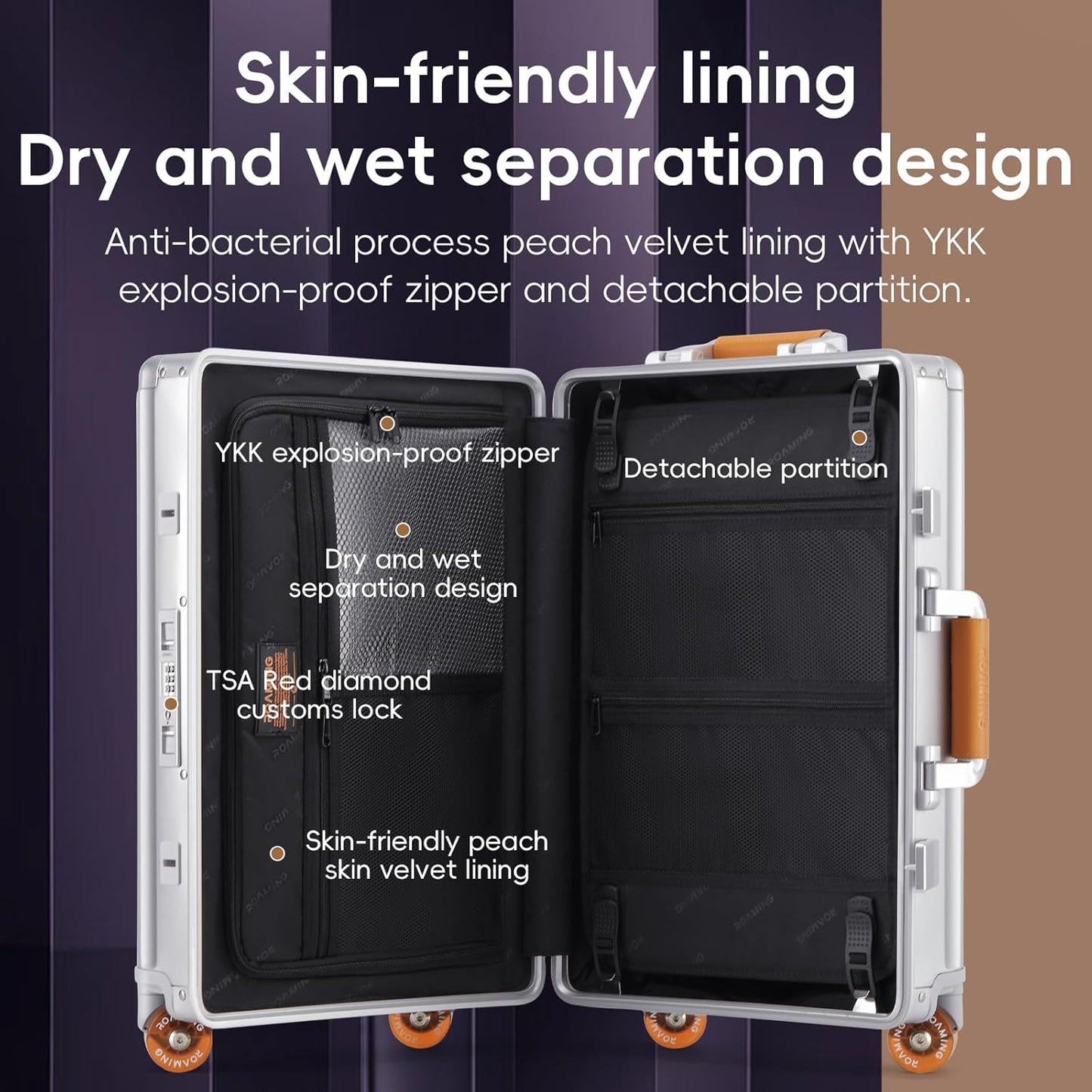 ROAMING 20 Inch Carry-On Luggage Durable All Aluminum Hardshell Suitcase - Zipperless Luggages Airline Approved with 360° Spinner Wheels, TSA Lock USB Port, Smart Organizational Pockets