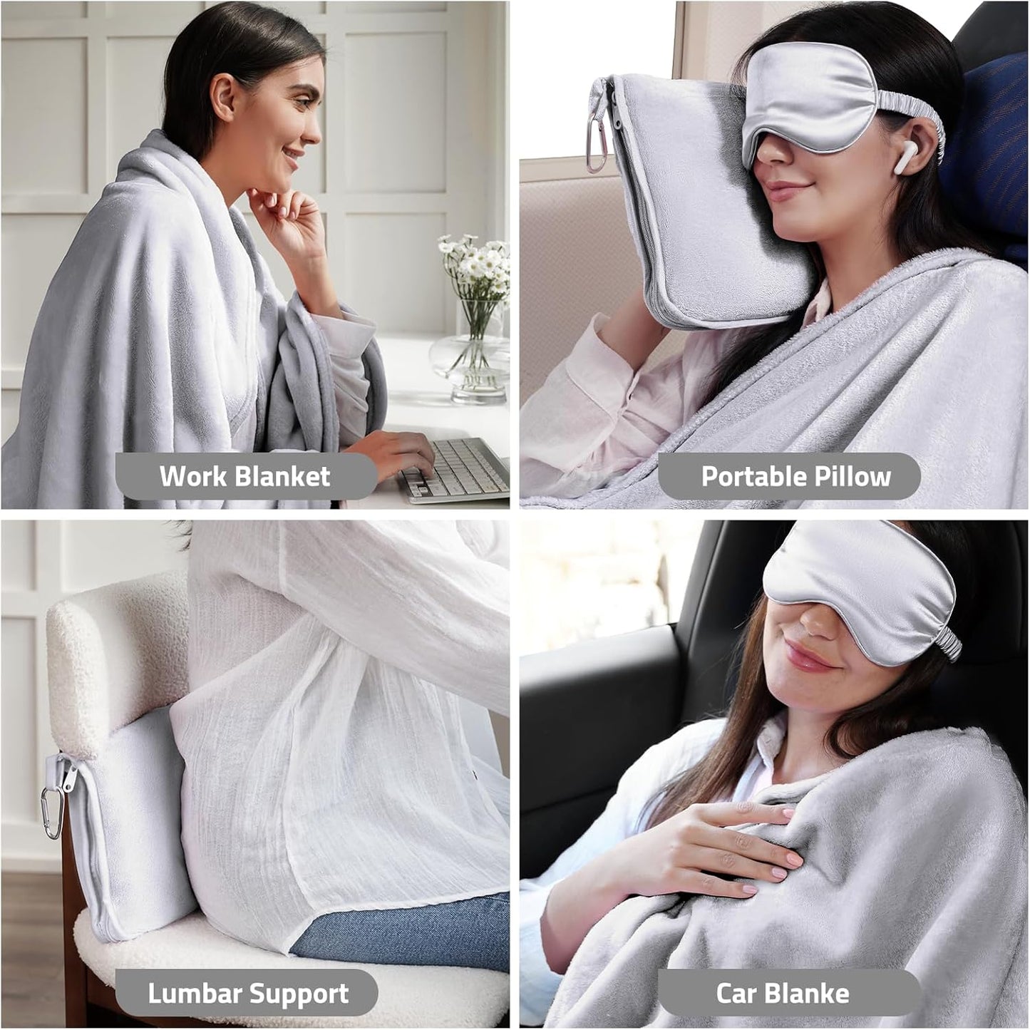 Travel Blanket, Ultra-Soft, Warm & Lightweight Travel Blanket Airplane with Bag, 65x40 in, Airplane Travel Essentials for Women, Men & Kids, Included Eye Mask, Luggage Sleeve & Backpack Clip