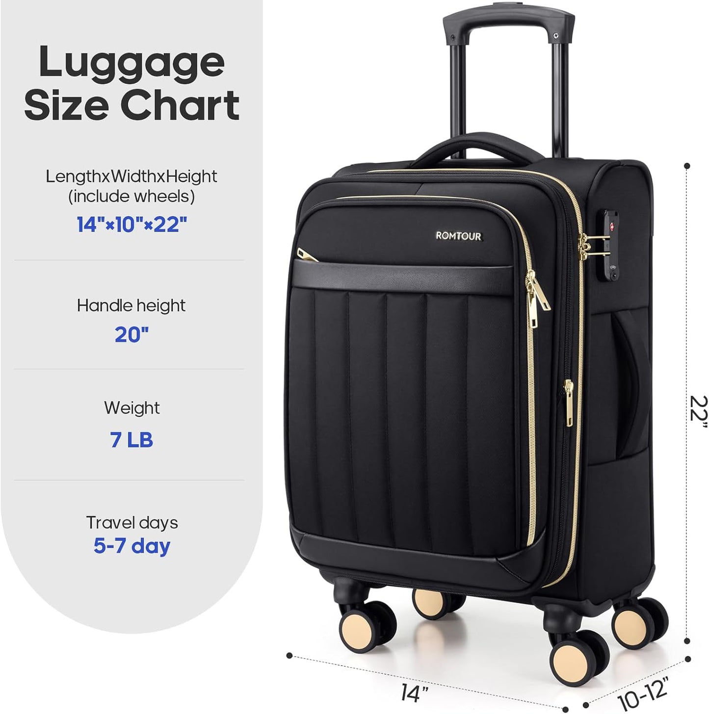 Softside Carry On Luggage 20 Inch Expandable Carry On Luggage 22x14x9 Airline Approved with Spinner Wheels & TSA Lock, Waterproof Large Capacity Suitcase Travel Bag for Men and Women