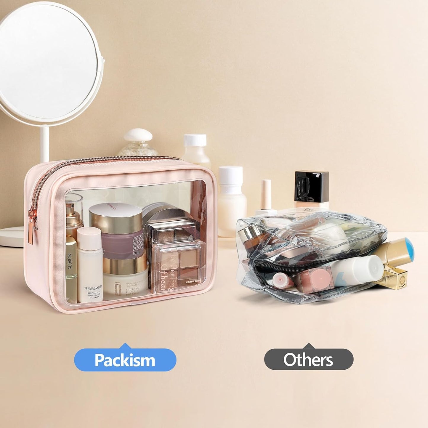 PACKISM TSA Approved Toiletry Bag - Upgrade Color-Edged Clear Makeup Bags, Clear Toiletry Bags For Traveling Fits Various Storage Needs