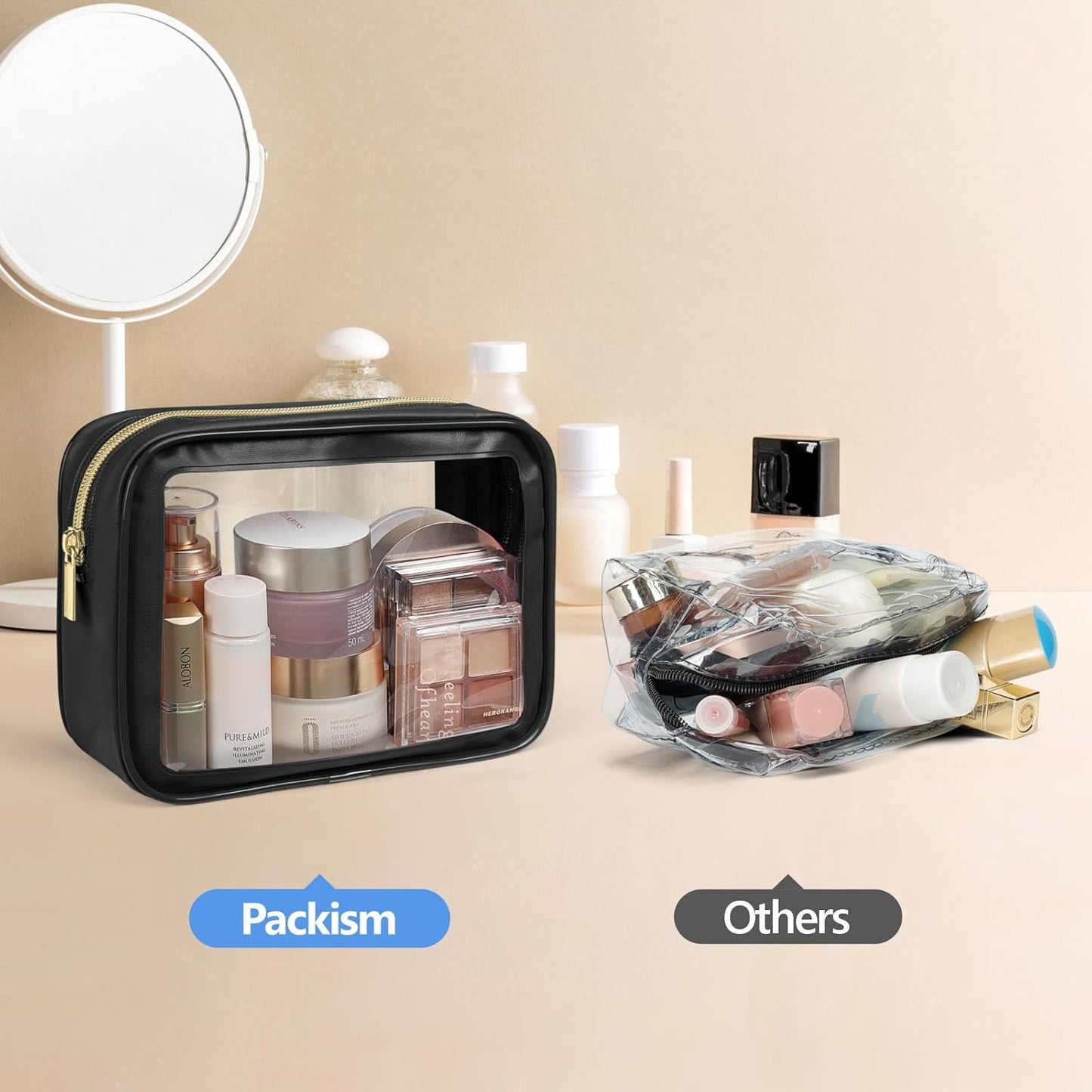 PACKISM TSA Approved Toiletry Bag - Upgrade Color-Edged Clear Makeup Bags, Clear Toiletry Bags For Traveling Fits Various Storage Needs