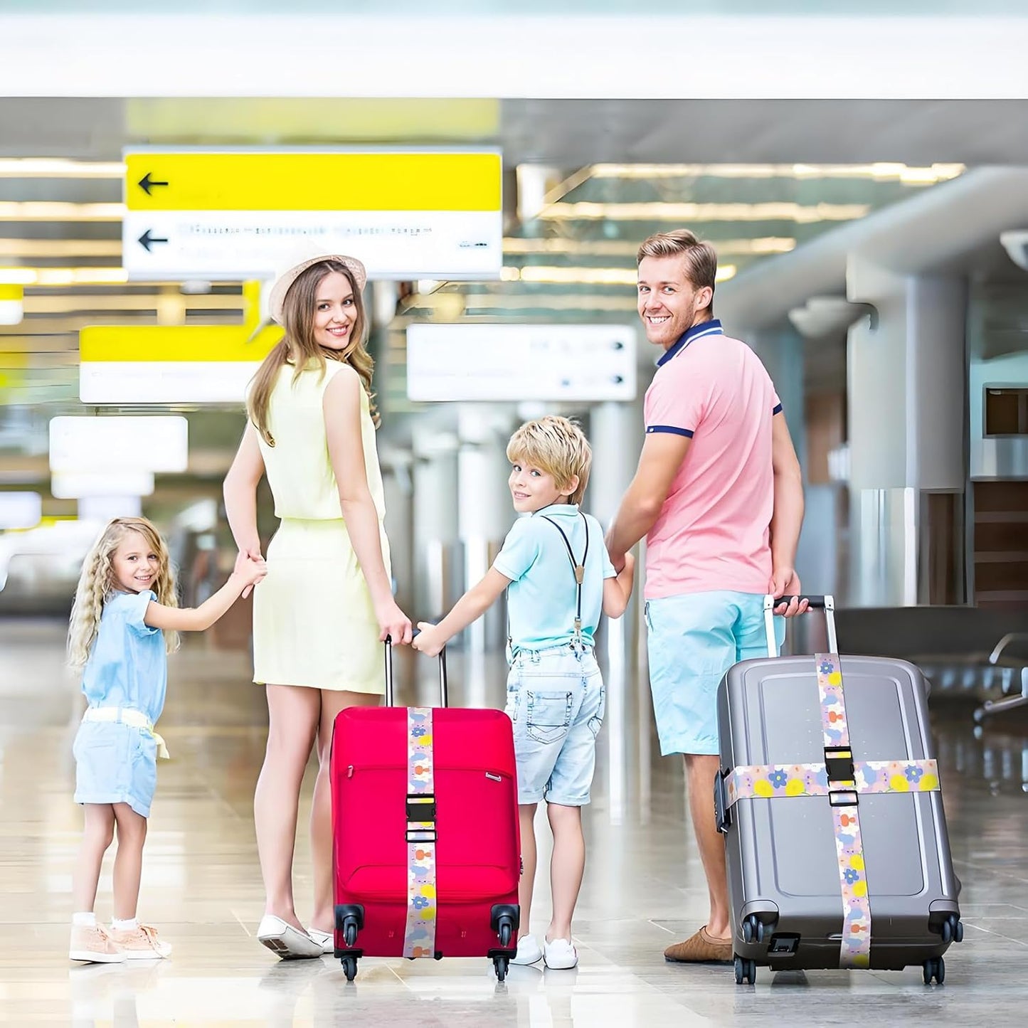 Colored Flowers Luggage Straps for Suitcases, Adjustable Luggage Travel Belt to Keep Luggage Security While Travel, Strong Polyester Fabric, Easy-to-Recognize Stylish Design Travel Accessories, 2 Pack