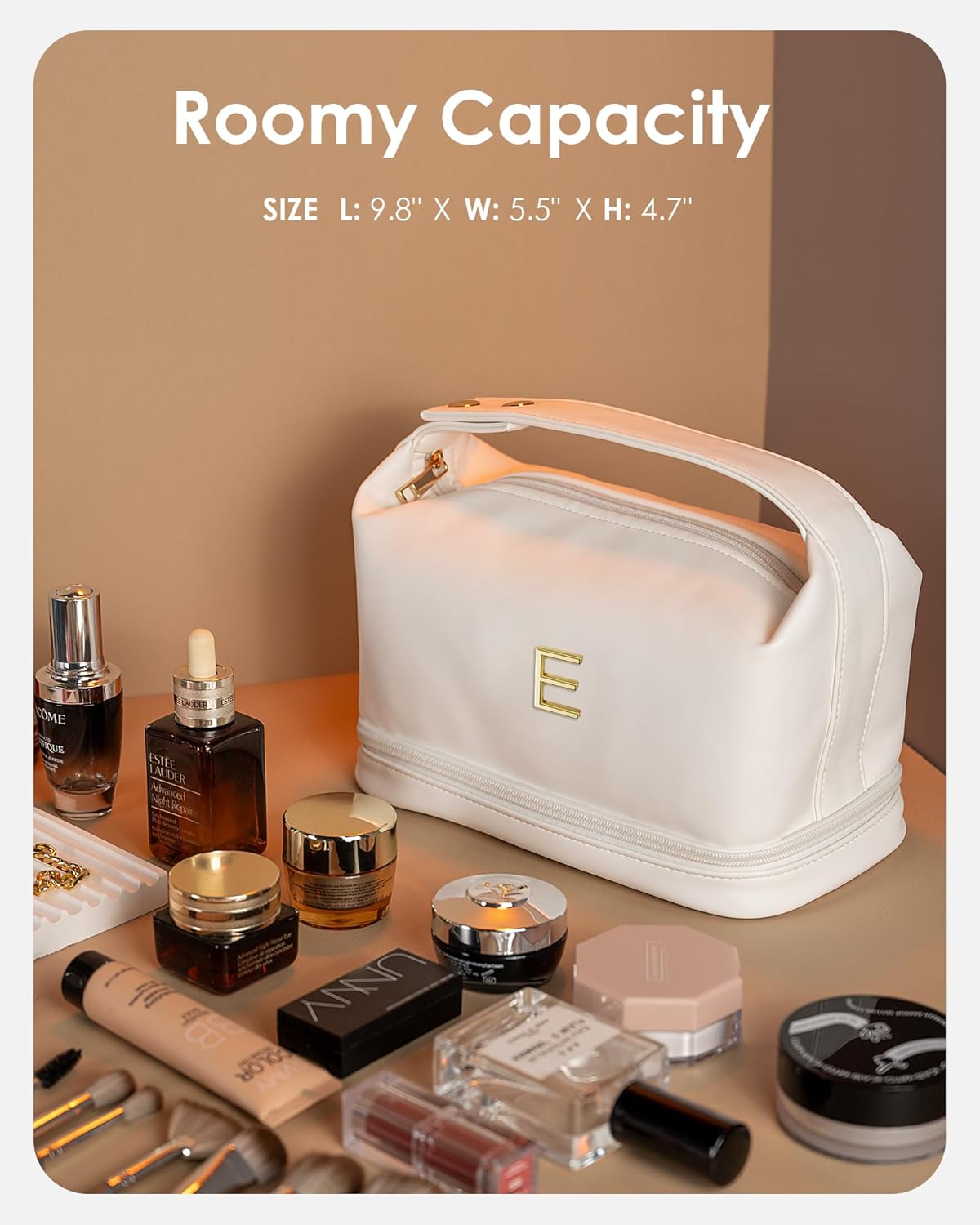 Gifts for Teen Girls, Initial Makeup Bag, Personalized Bags with Handle, Waterproof Double Layer Cosmetic Bag, Large Capacity PU Leather Makeup Bags Letter Travel Toiletry Bag, Friend Gifts