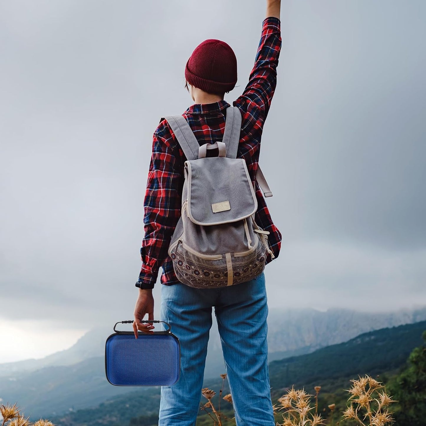 EVA Hard Case with Customizable Foam Protective EVA Carrying Case Shockproof Outdoor for Camera, Digital Products, Electronic Instruments with Knife(Blue,7.1 x 4.7 x 3.1 Inch)