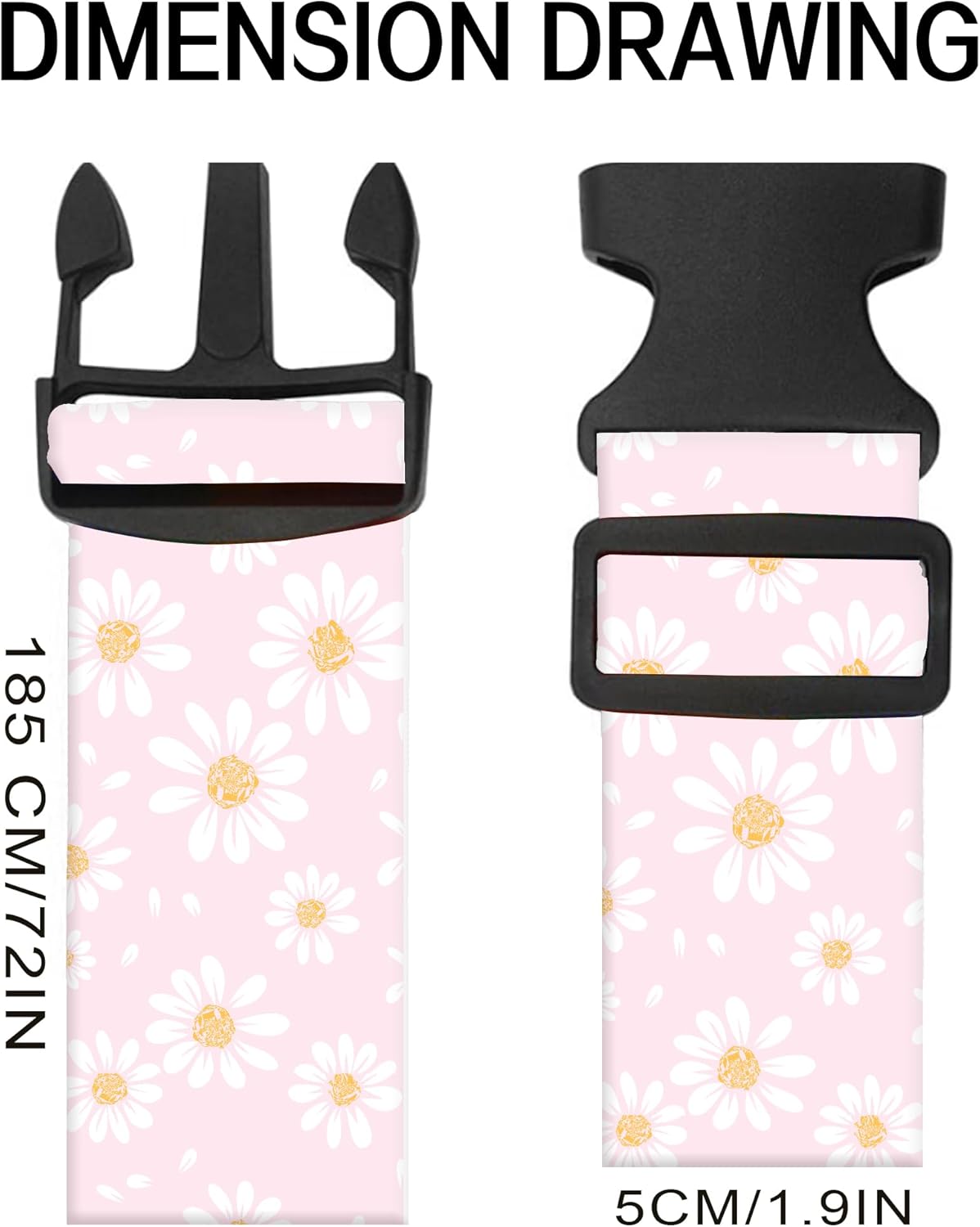 Luggage Straps for Suitcases, Adjustable Travel Belt, Durable Wide Luggage Strap, Cute Suitcase Strap Identifiers with Buckle, Bag Straps for Luggage, Cute Pink Daisy