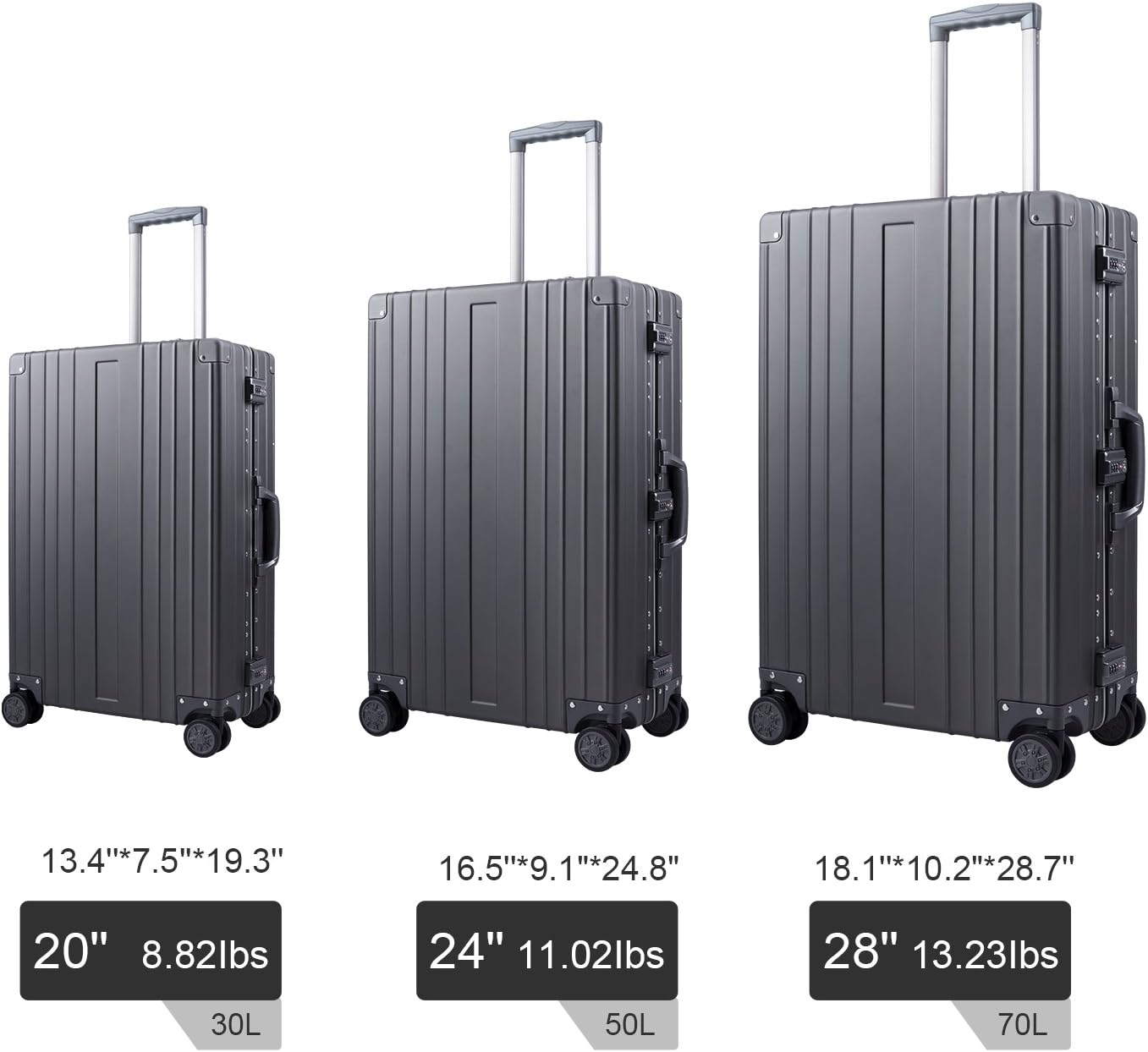 TRAVELKING All Aluminum Luggage Zipperless Hard Shell Luggage Case with TSA Lock Spinner Alloy Metal Suitcase (Grey, 28")