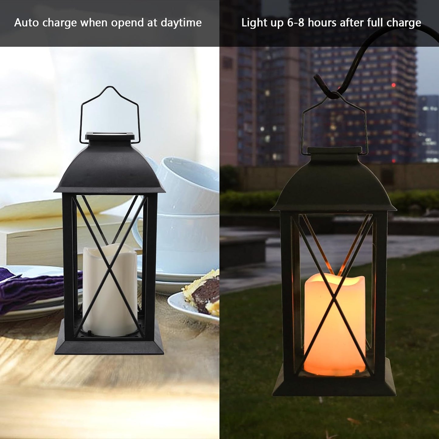 2 Pack Outdoor Solar Lantern 12" Battery Hanging Lanterns Waterproof Vintage Classics Flickering Flameless Candle Lanterns for Patio, Table, Party, Garden, Table, Kitchen